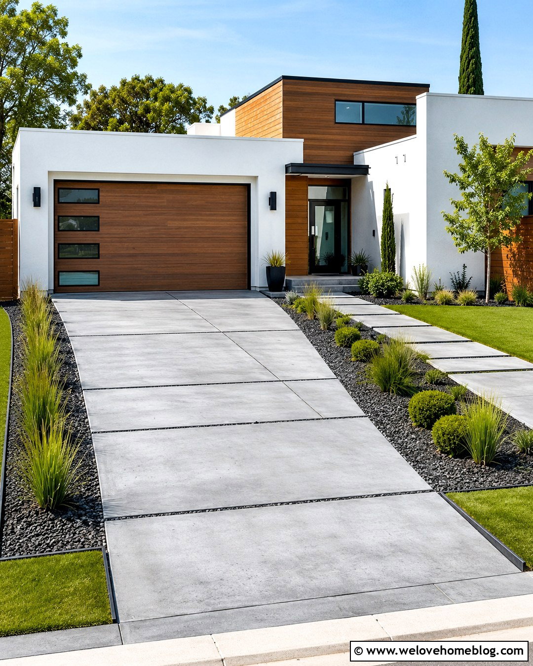 Modern Concrete Driveway With Steel Kerbing - 20 Driveway Kerbing Ideas