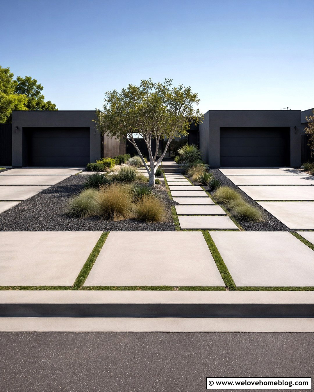 Modern Concrete Driveways With Grass Strips - 20 House With Two Driveways Ideas
