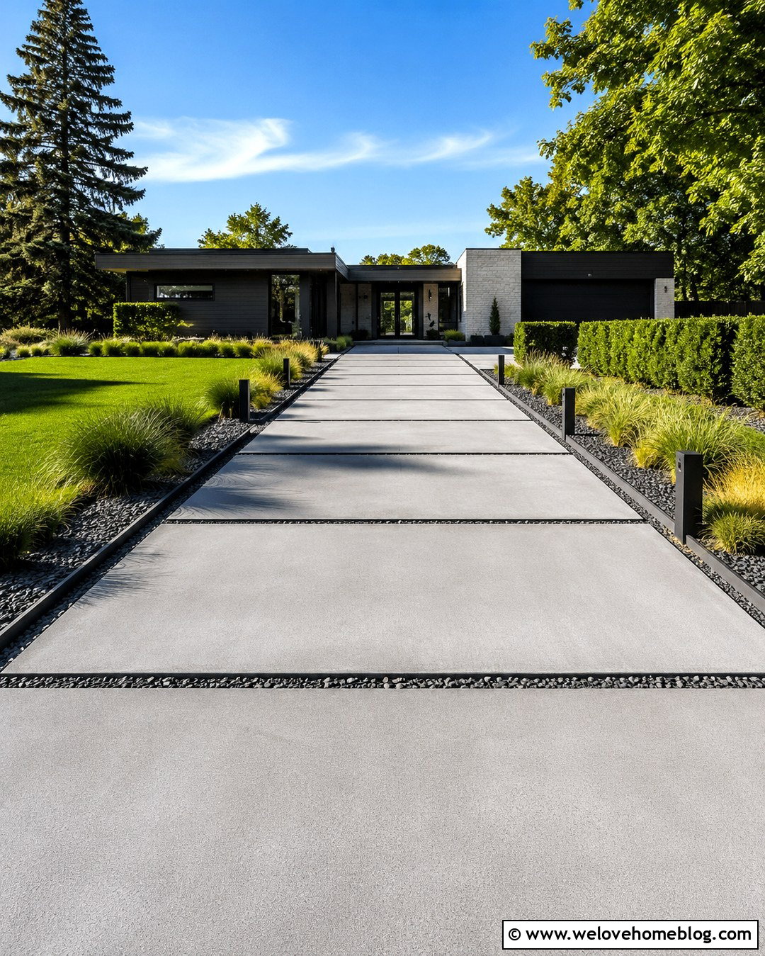 Modern Concrete Evening Driveway View - 20 Evening Driveway View Ideas