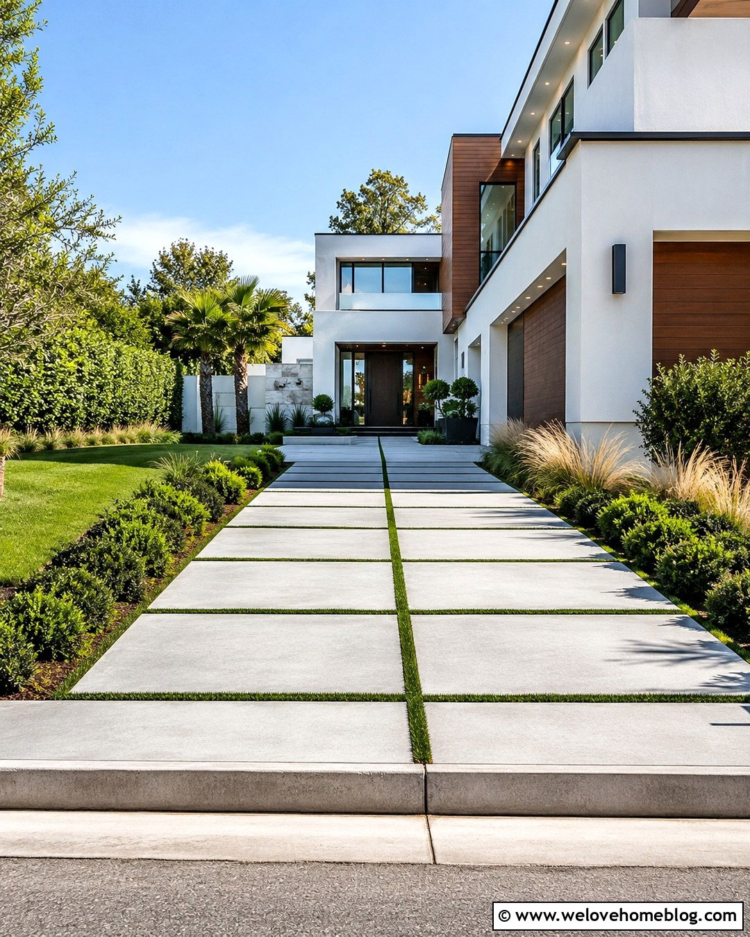 Modern Concrete Paver And Grass Driveway - 20 grass and paver driveway ideas