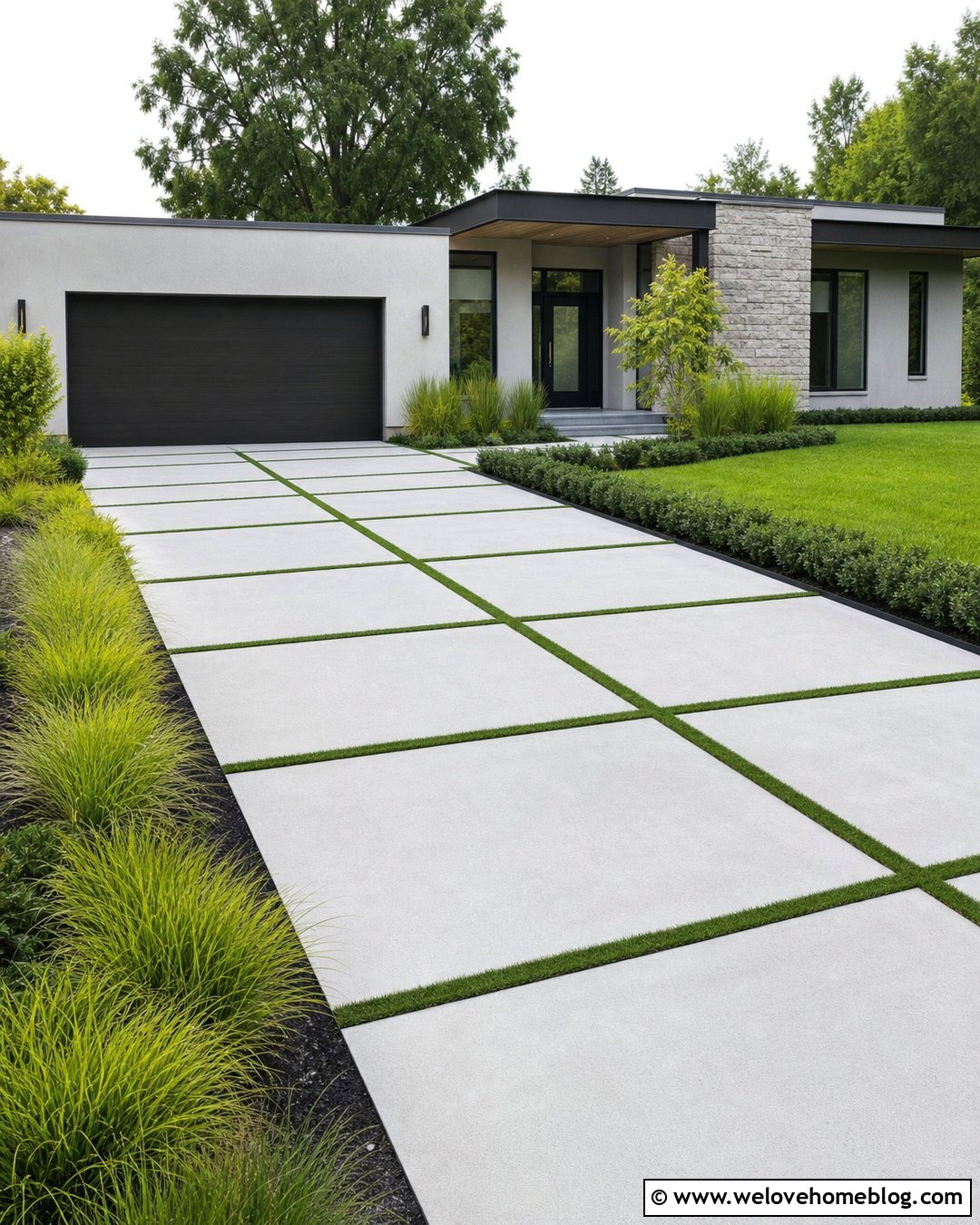 Modern Concrete Slab Driveway With Grass Strips - 20 grass and concrete driveway ideas