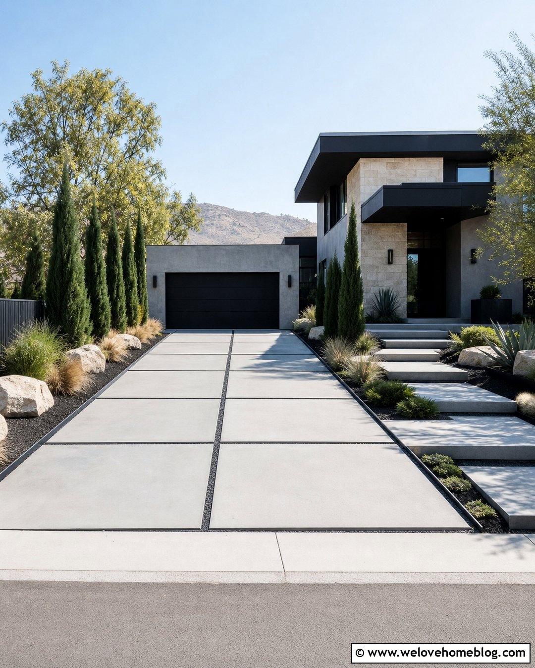 Modern Concrete Slab Driveway With Gravel Joints