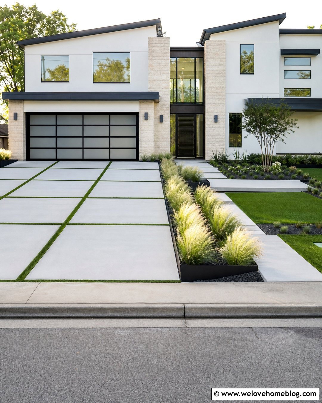 Modern Concrete Slab Grass Strip Driveway - 20 Grass Strip Driveway Ideas