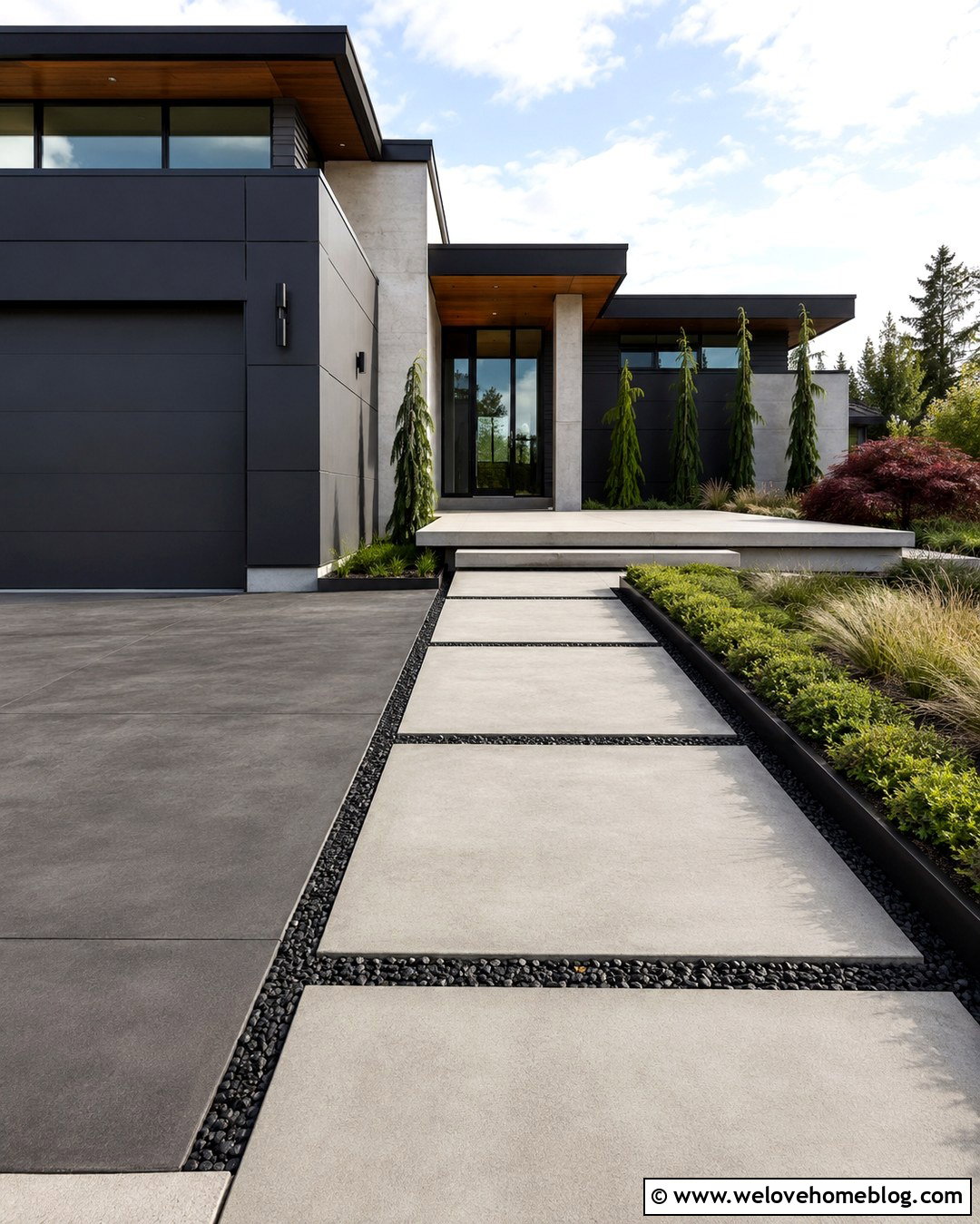 Modern Concrete Slab Walkway To Driveway - 20 Front Porch Walkway To Driveway Ideas
