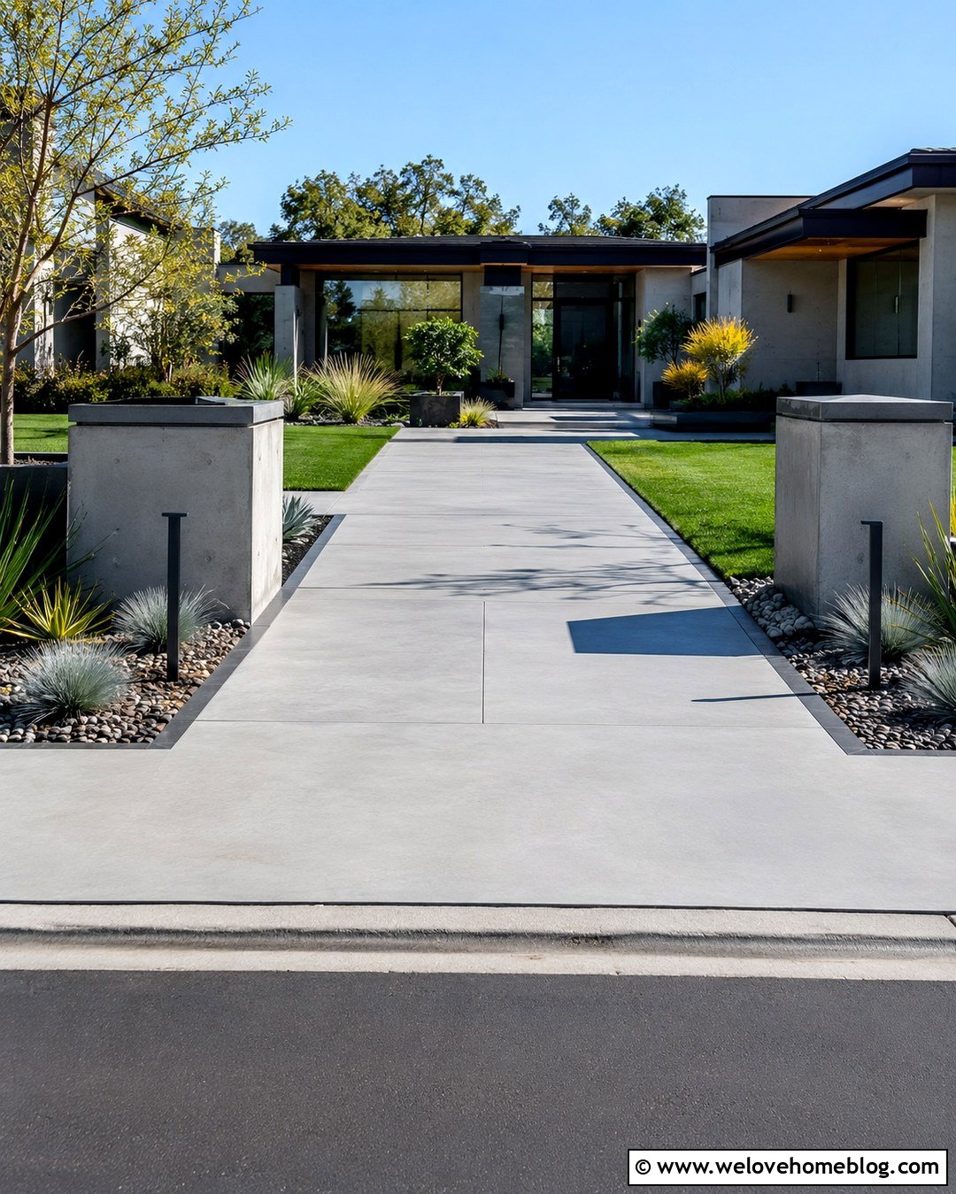 Modern Concrete Solar Light Driveway Entrance - 20 Solar Light Driveway Entrance Ideas