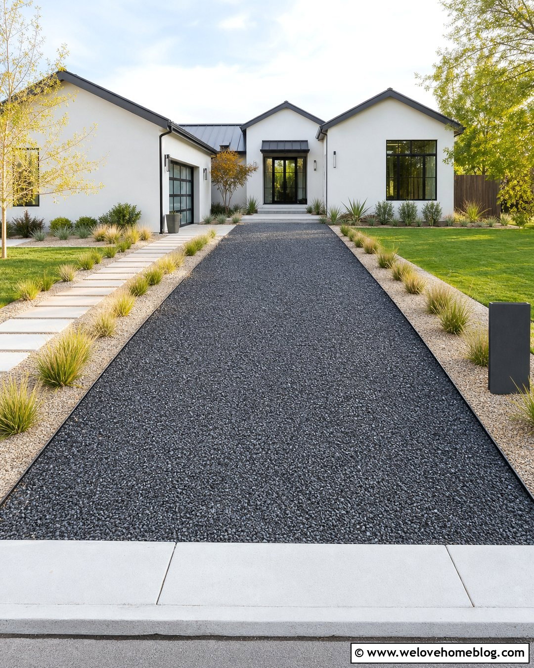 Modern Crushed Stone Driveway With Black Edging - 40 driveway on a budget ideas