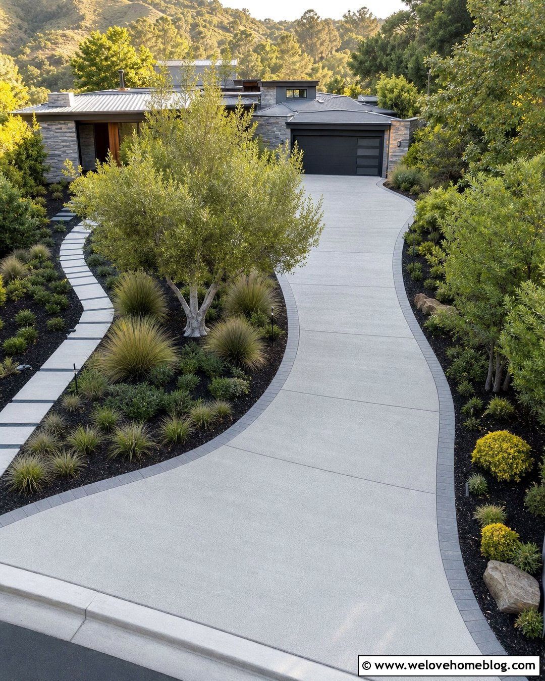 Modern Curved Concrete Driveway - 25 Modern House Driveway Ideas