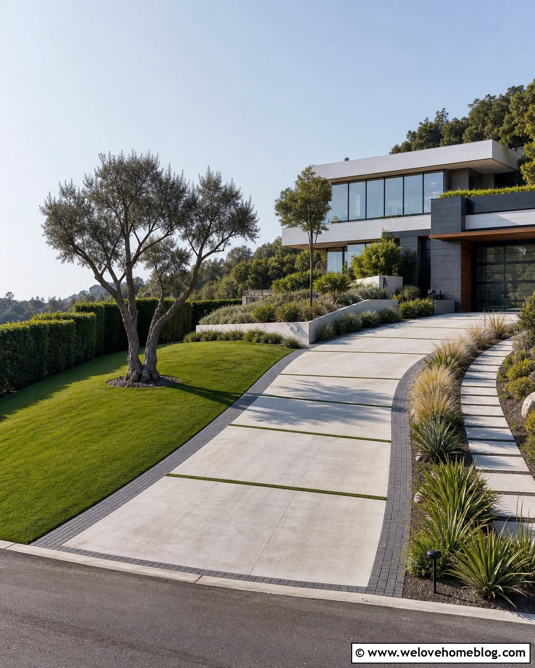 Modern Curved Driveway With Grass Seams - 20 modern driveway with grass accents ideas
