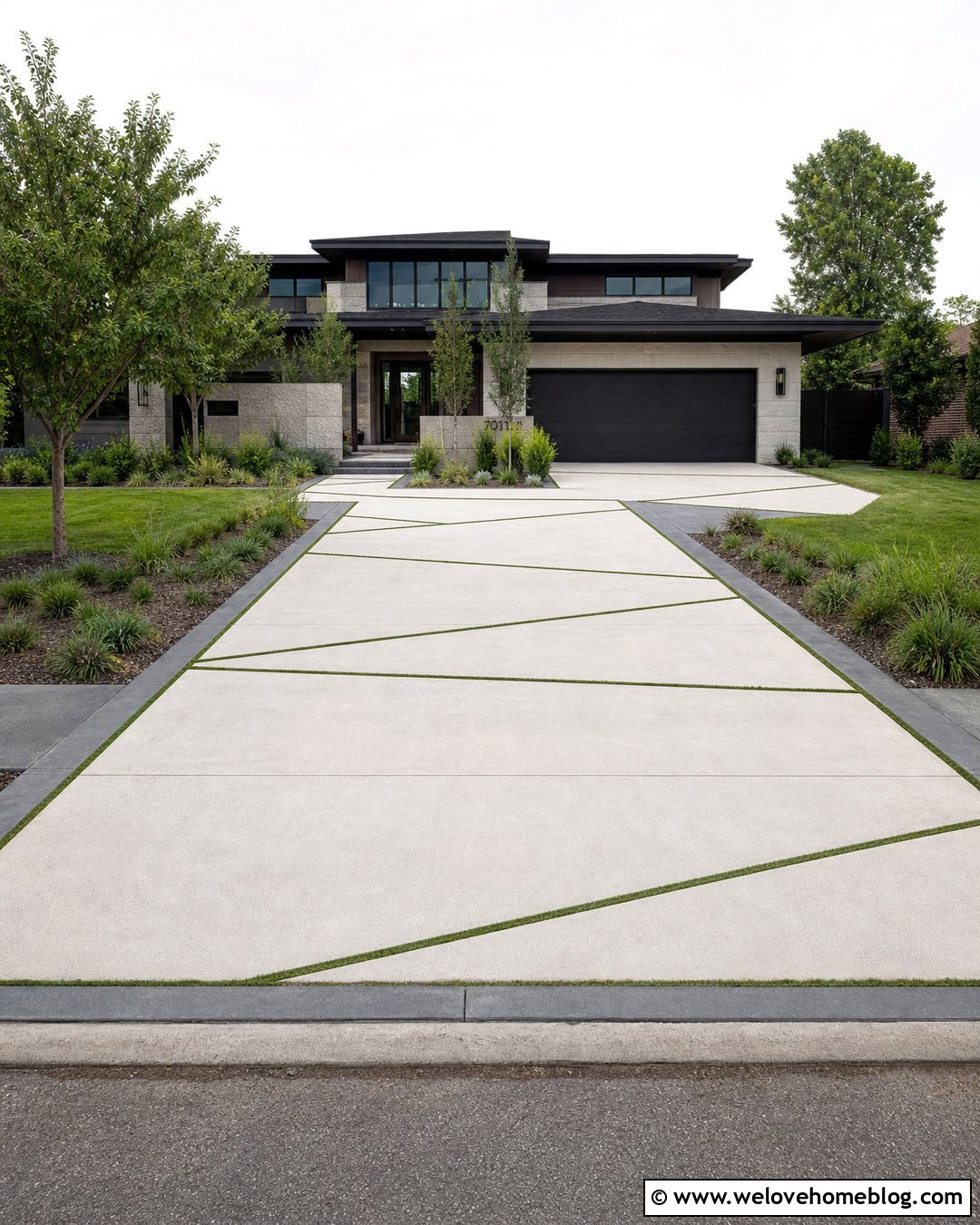 Modern Diagonal Slab Driveway With Grass Joints - 20 modern driveway with grass accents ideas
