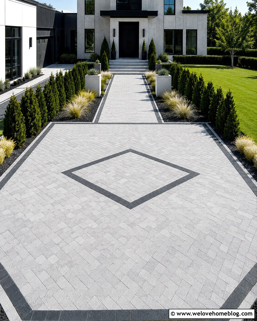 Modern Diamond Pattern Paver Driveway - 20 modern driveway with patterned pavers ideas
