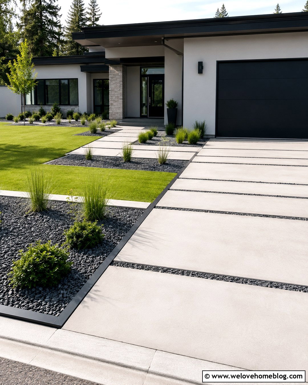 Modern Driveway Edge With Steel And Native Grasses - 20 landscaping driveway edge ideas