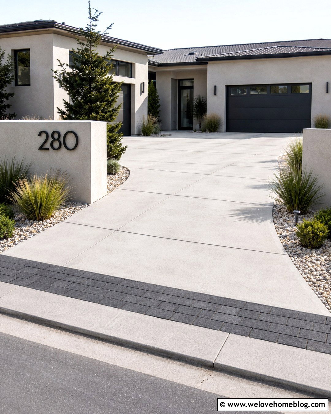 Modern Driveway Entrance With Address Wall - 20 Modern Driveway Design Entrance Ideas