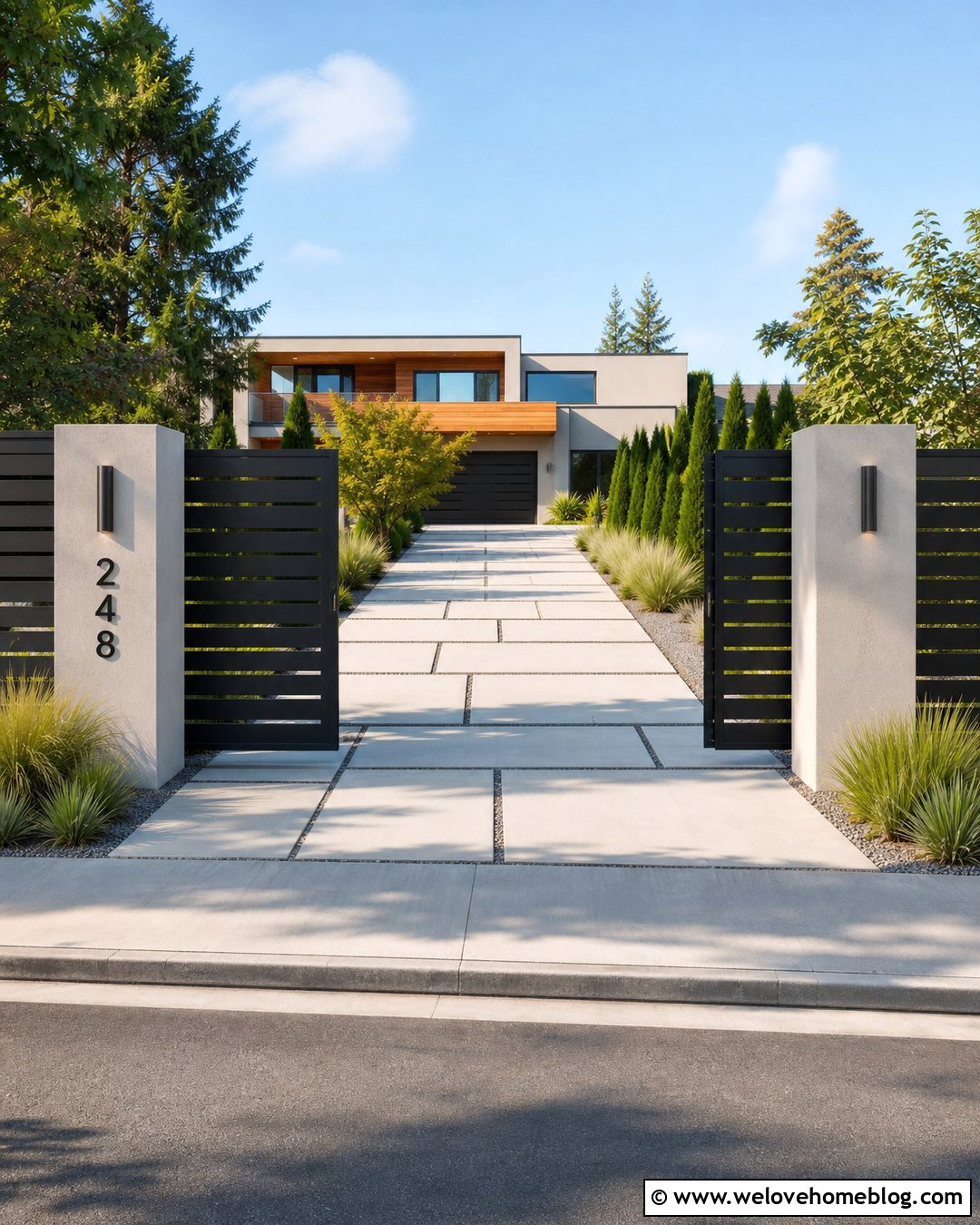 Modern Driveway Entrance With Aluminum Gates - 25 Luxury Driveway Entrance Ideas