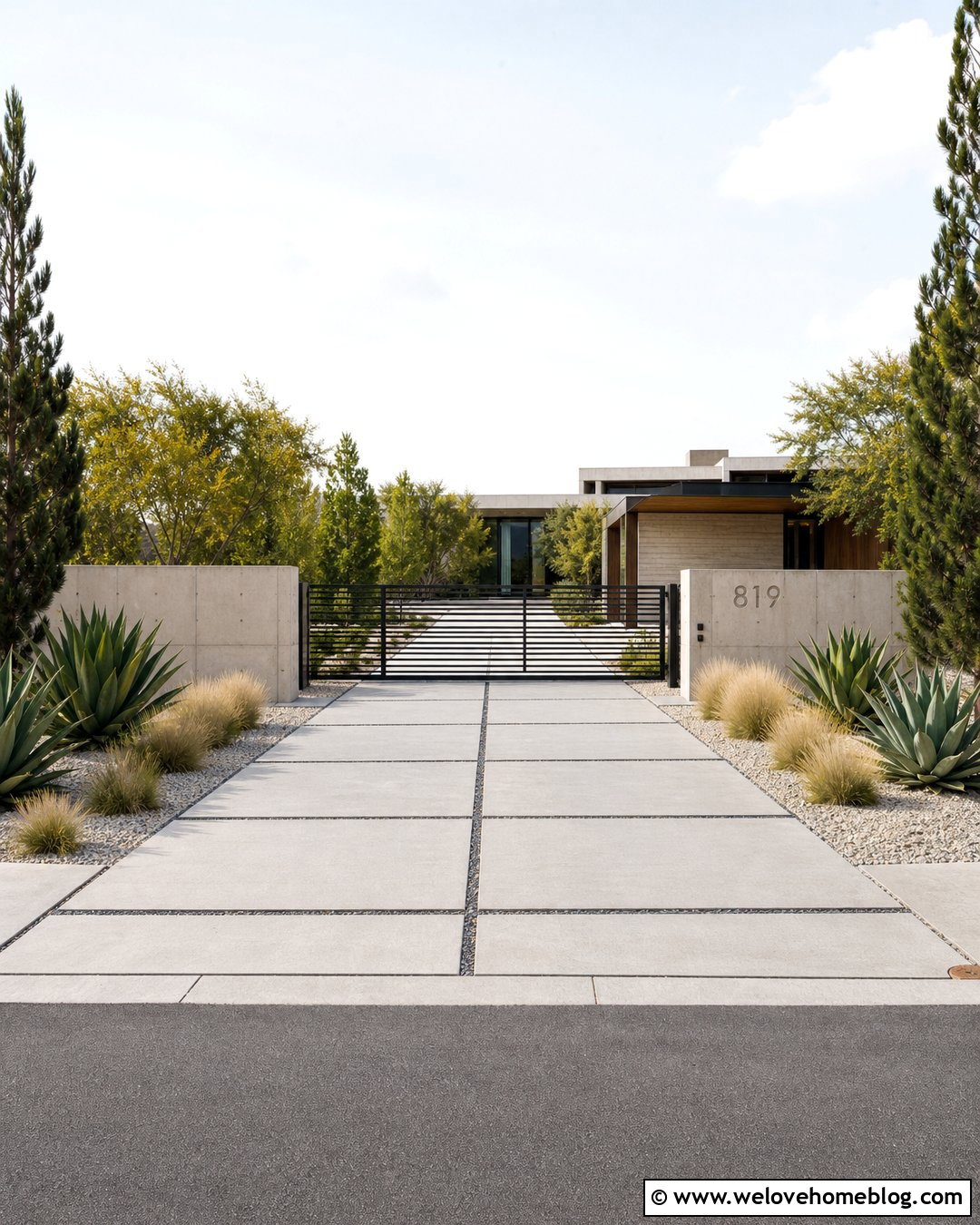 Modern Driveway Entrance With Concrete Walls - 25 House Driveway Entrance Ideas