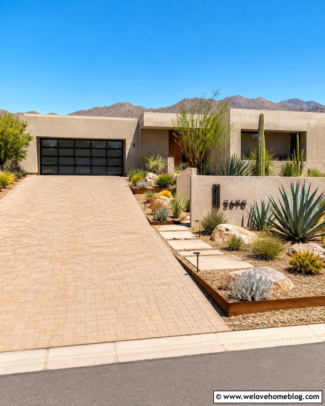 Modern Driveway Entrance With Desert Landscaping - 20 Modern Driveway Design Entrance Ideas