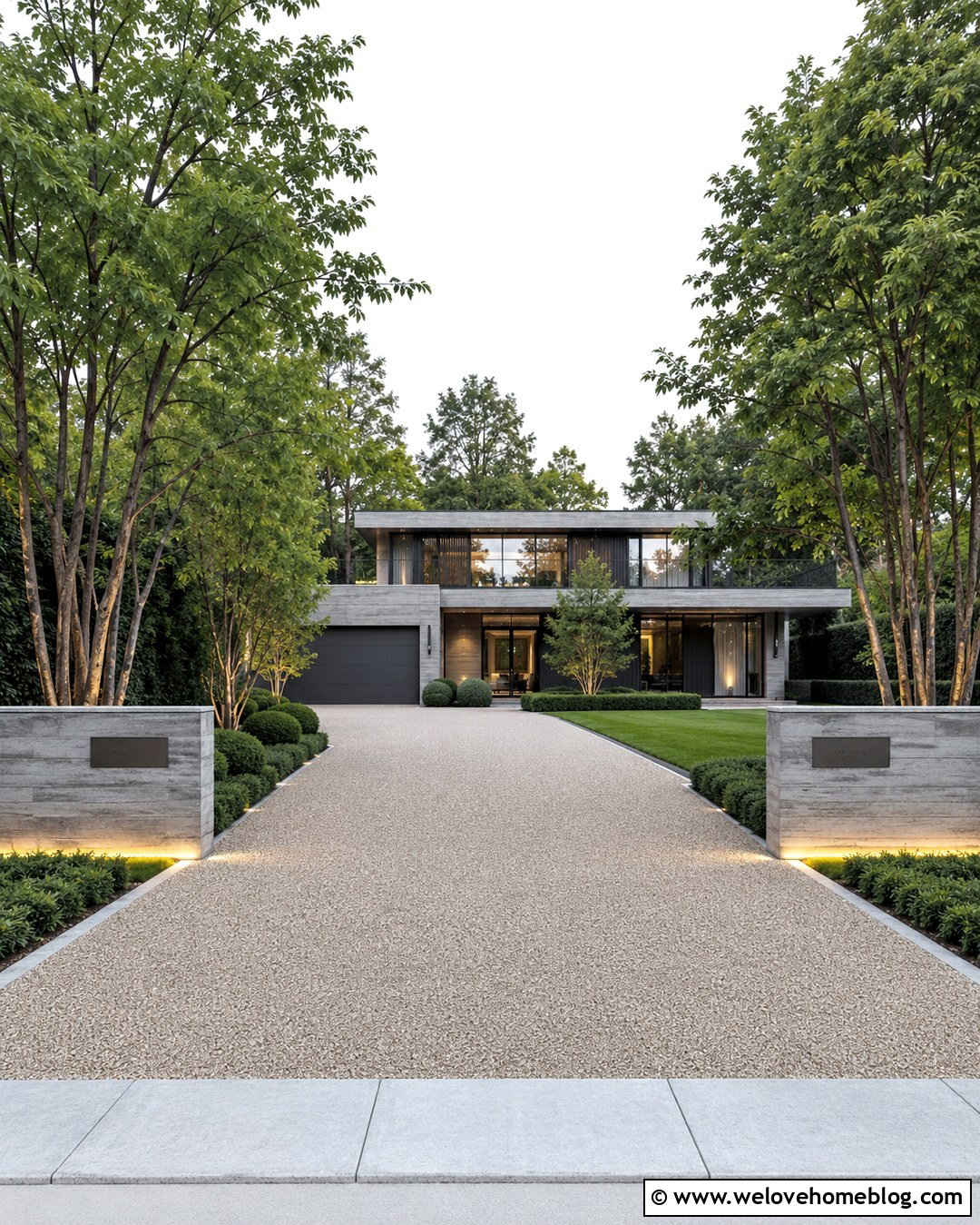 Modern Driveway Entrance With Floating Concrete Walls - 20 Front Driveway Entrance Modern Ideas