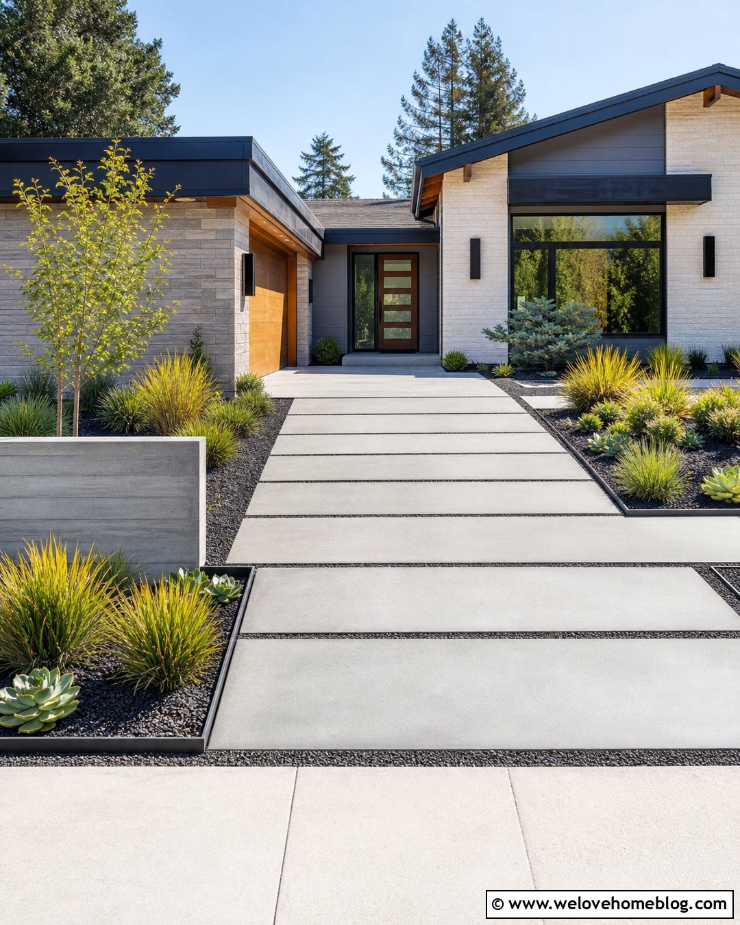 Modern Driveway Entrance With Ornamental Grasses - 20 Landscaping At Driveway Entrance Ideas