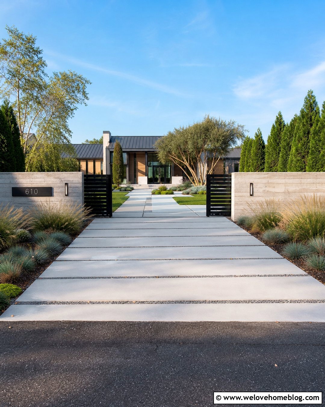 Modern Driveway Entry Fence With Concrete Walls - 20 Driveway Entry Fence Ideas