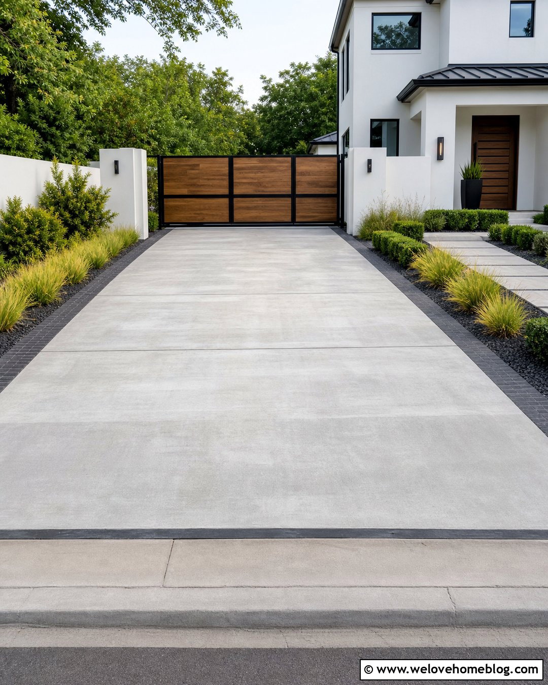 Modern Driveway Entry With Horizontal Wood Gate - 30 driveway entry ideas