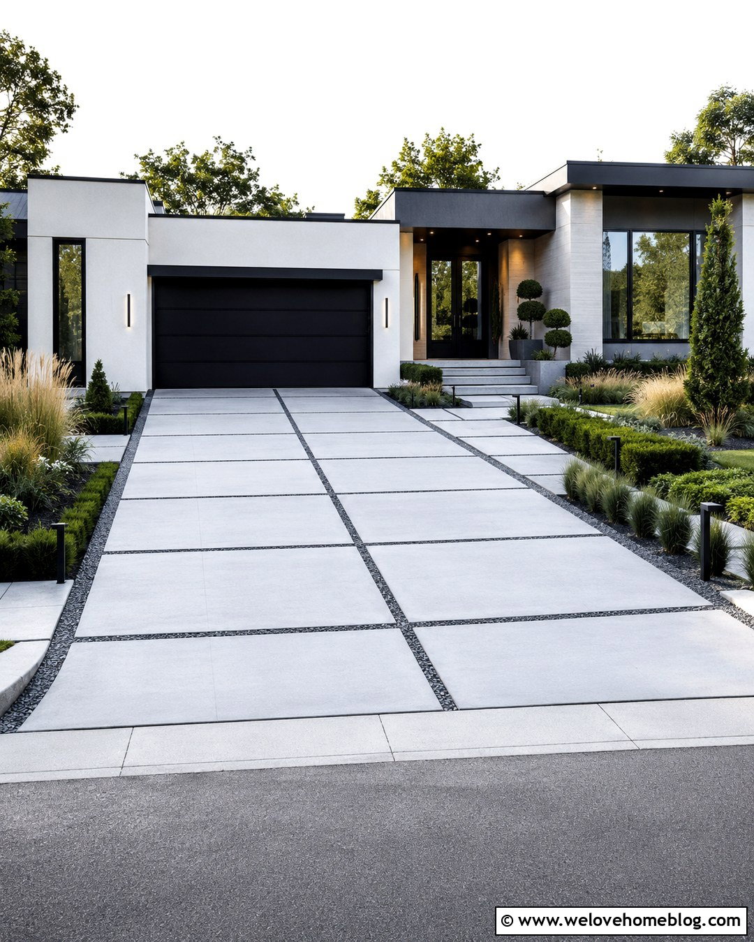Modern Driveway Extension With Large Pavers - 20 Expand Driveway Ideas