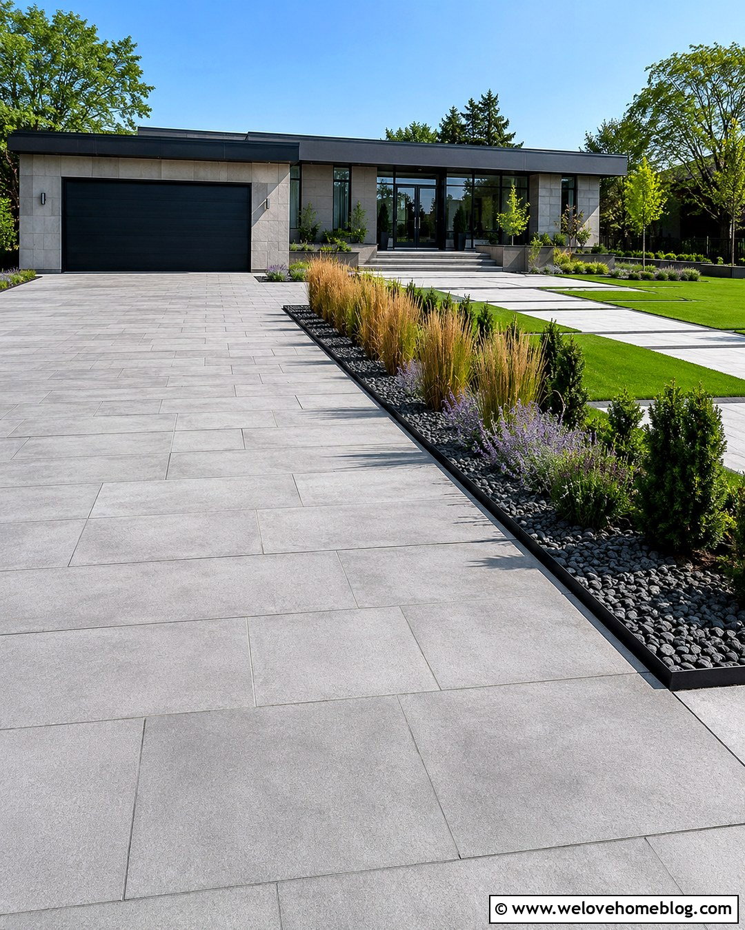 Modern Driveway Garden Bed With Ornamental Grasses - 20 driveway garden beds ideas