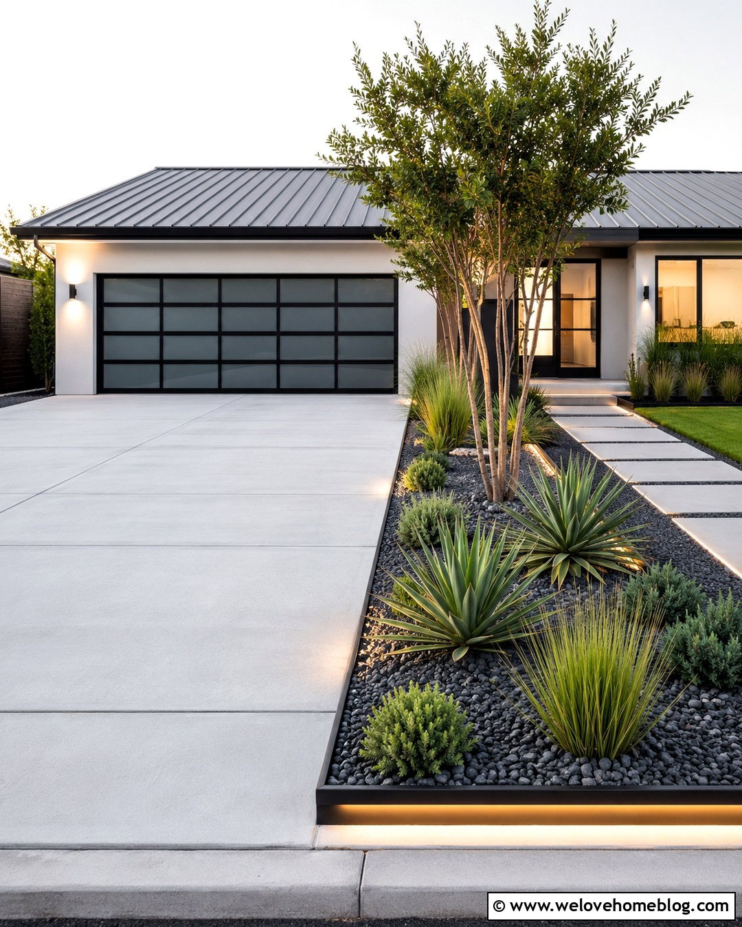 Modern Driveway Garden Bed With Sculptural Plants - 20 garden bed along driveway ideas
