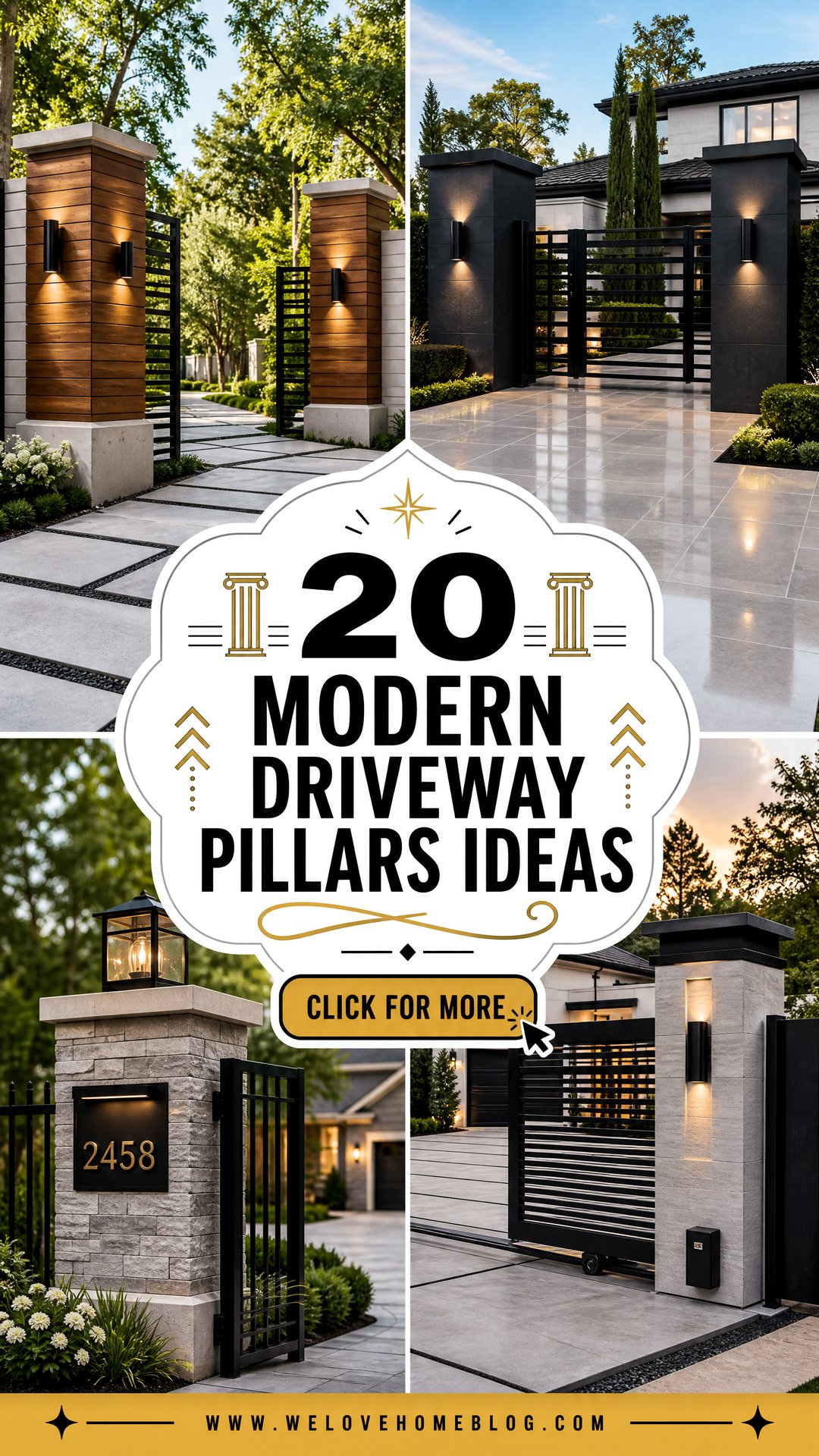 20 Modern Driveway Pillars Ideas for an Impressive Entrance - 20 Modern Driveway Pillars Ideas for an Impressive Entrance