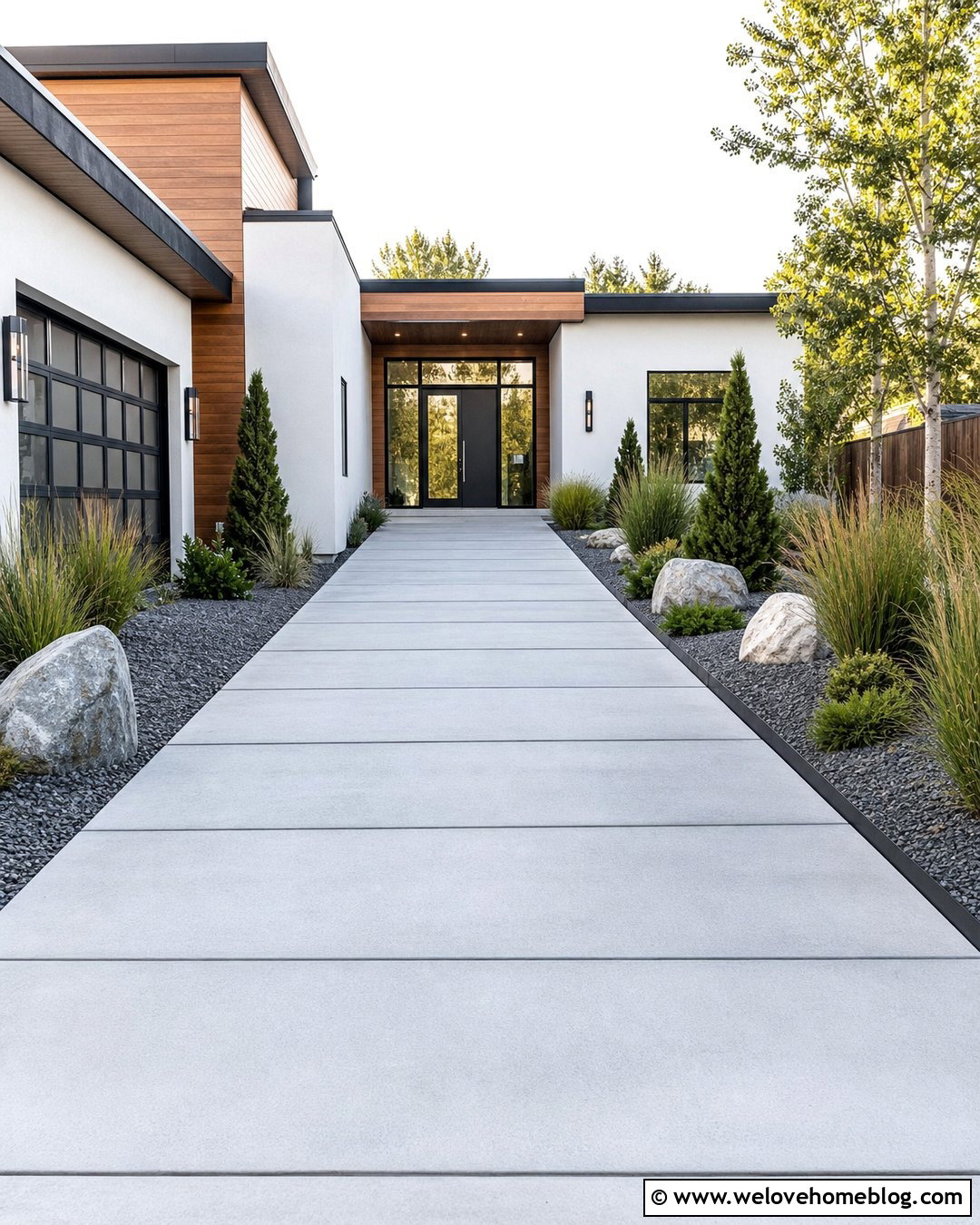 Modern Driveway Side Garden With Ornamental Grass - 20 Driveway Side Garden Ideas