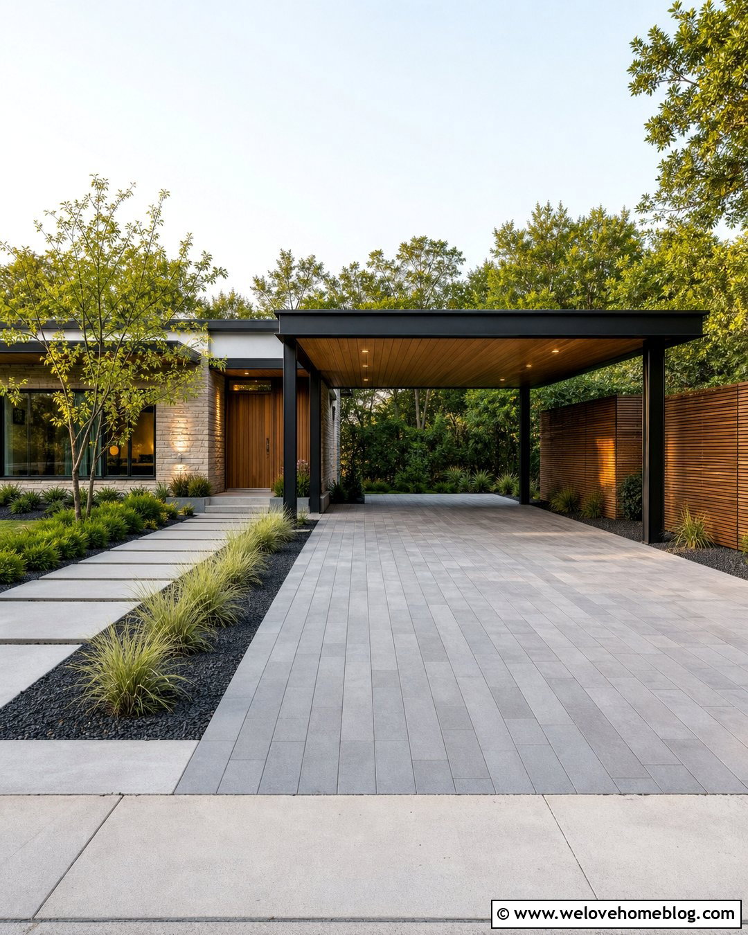 Modern Driveway With Carport - 45 modern driveway ideas