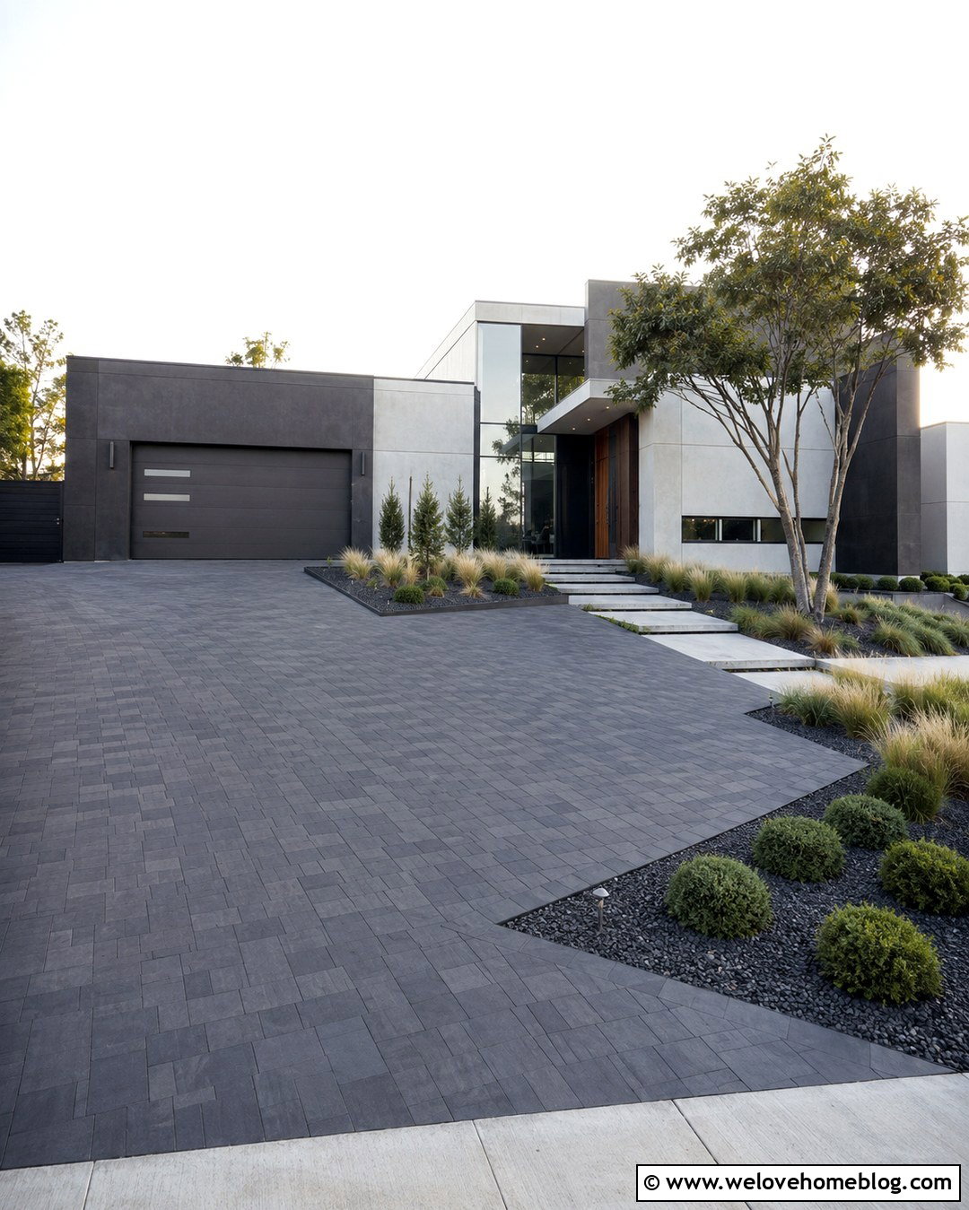 Modern Driveway With Geometric Planting Beds - 20 modern driveway landscaping ideas