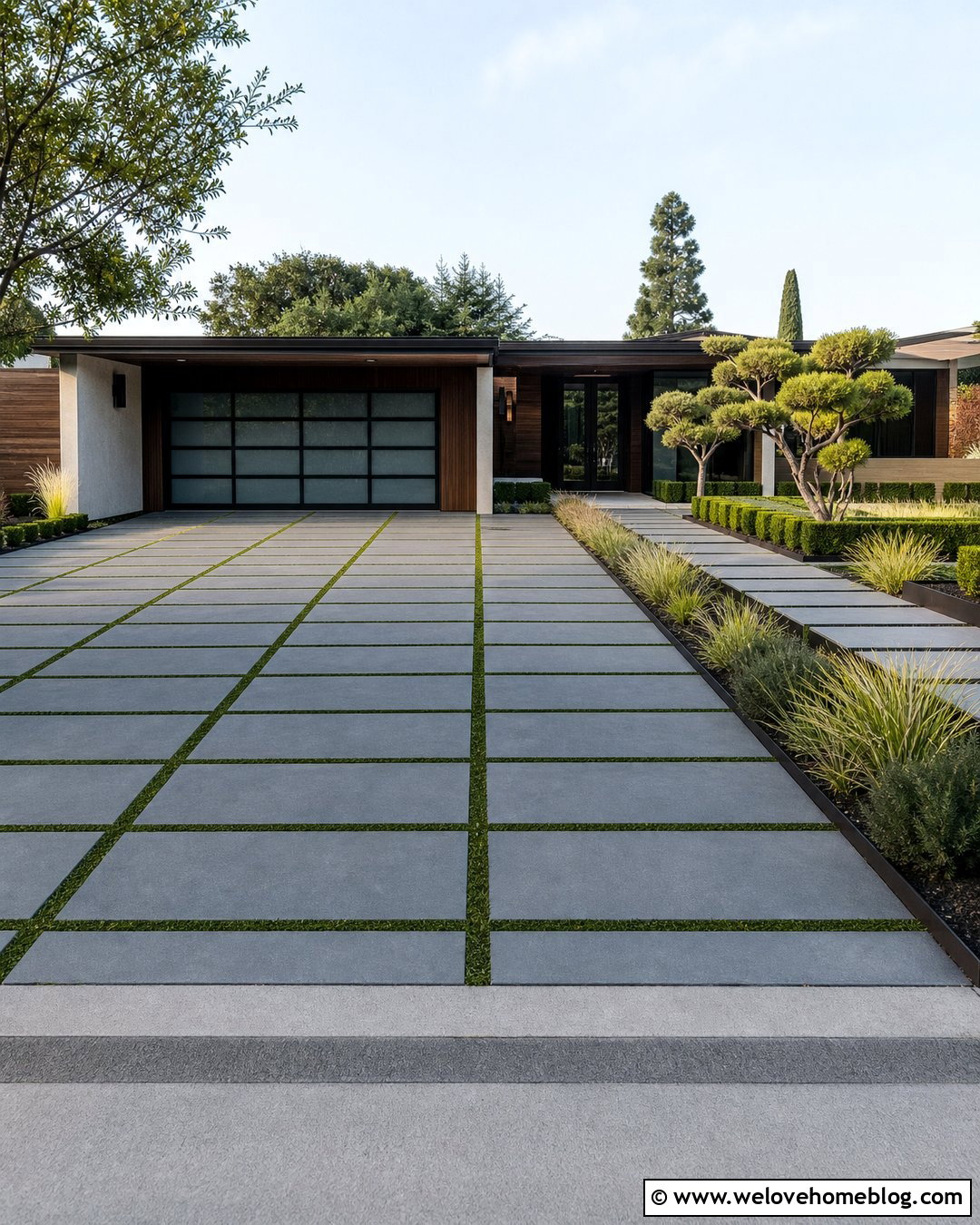 Modern Driveway With Grass Strip Pavers - 25 Landscape Driveway Ideas