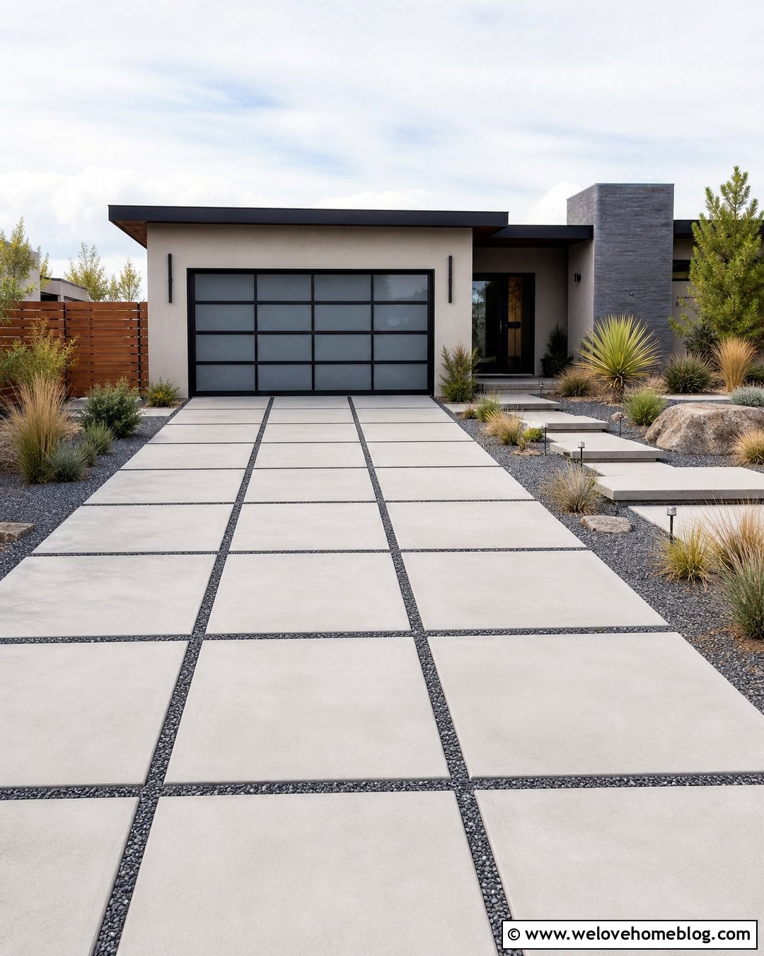 Modern Driveway With Gravel Planting Strips - 20 driveway landscape along ideas