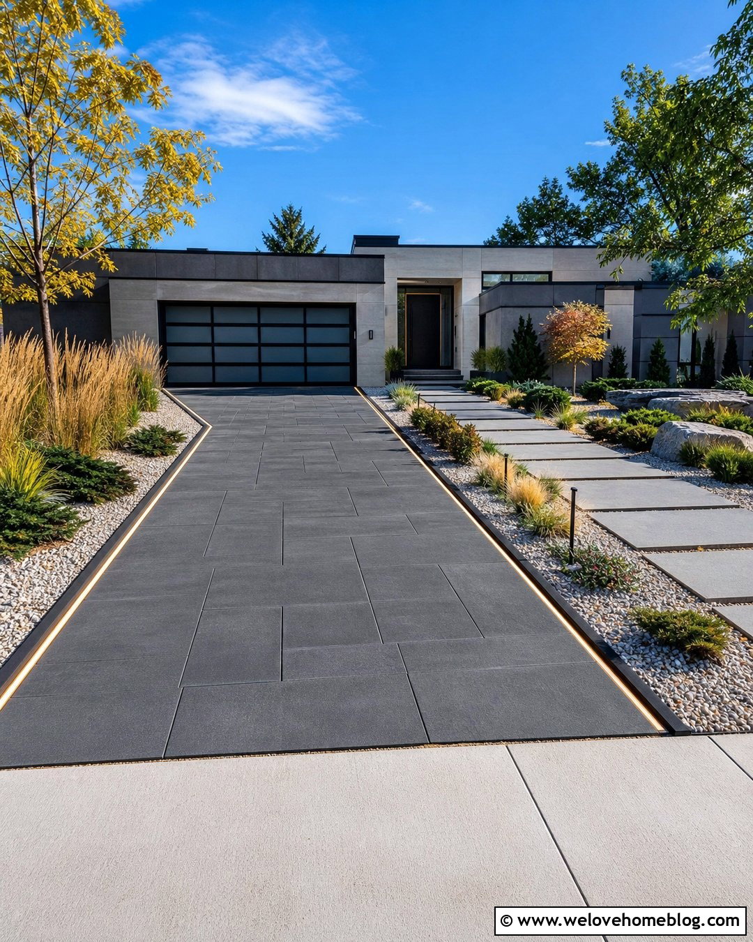Modern Driveway With Integrated Lighting