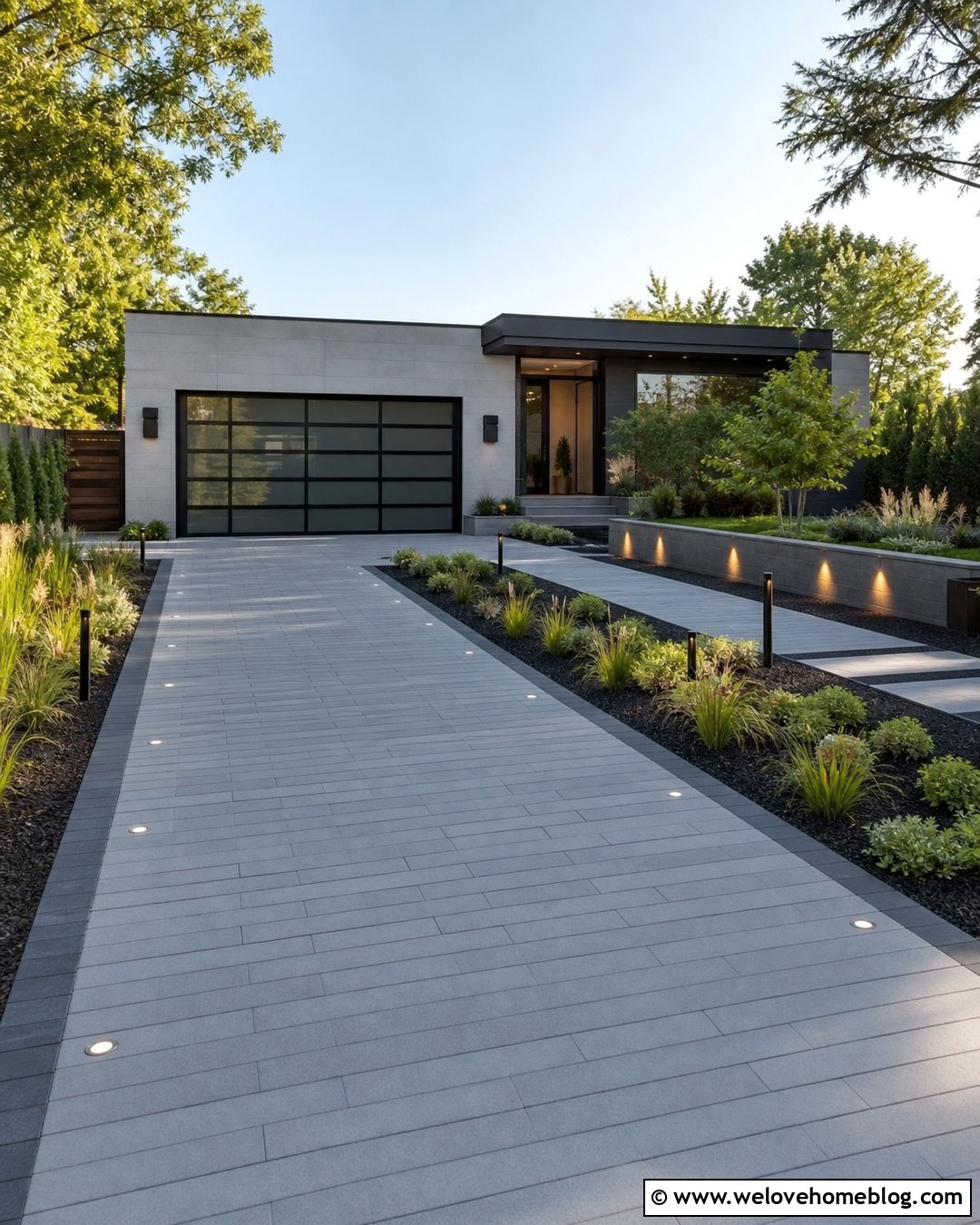 Modern Driveway With Integrated Lighting - 35 Modern Driveway Design Ideas