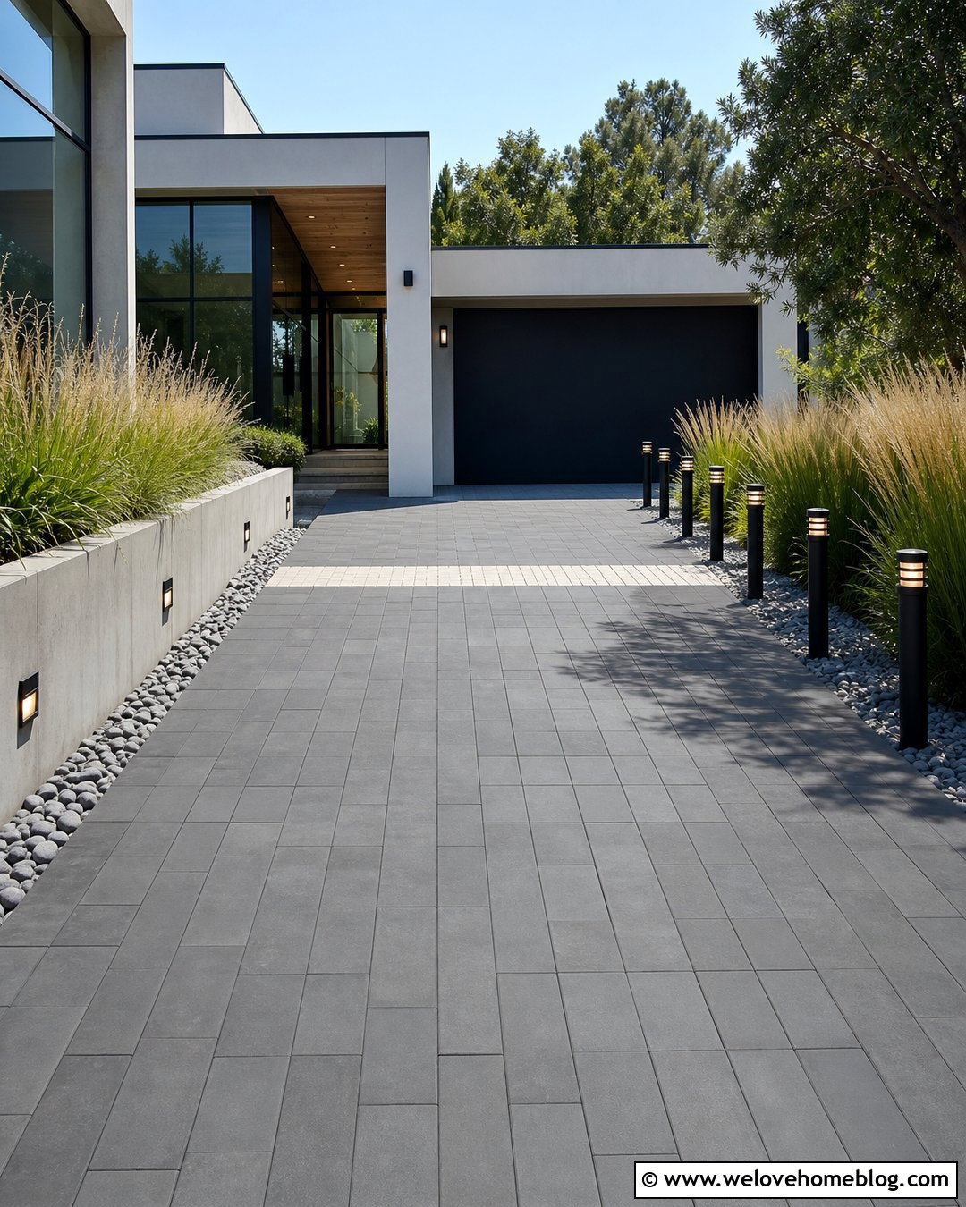 Modern Driveway With Integrated Lighting - 25 Driveway Modern Ideas
