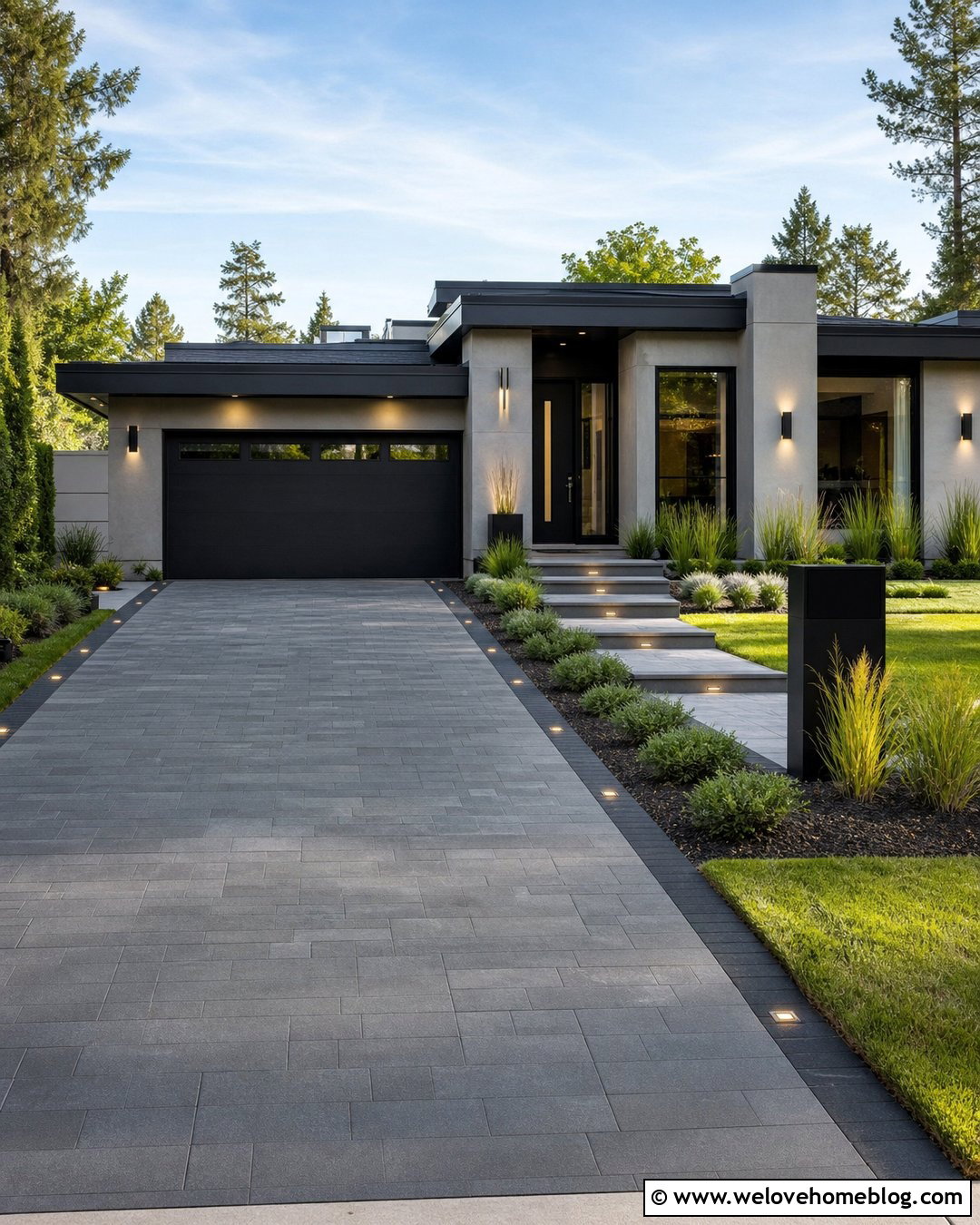 Modern Driveway With LED Lighting - 45 modern driveway ideas