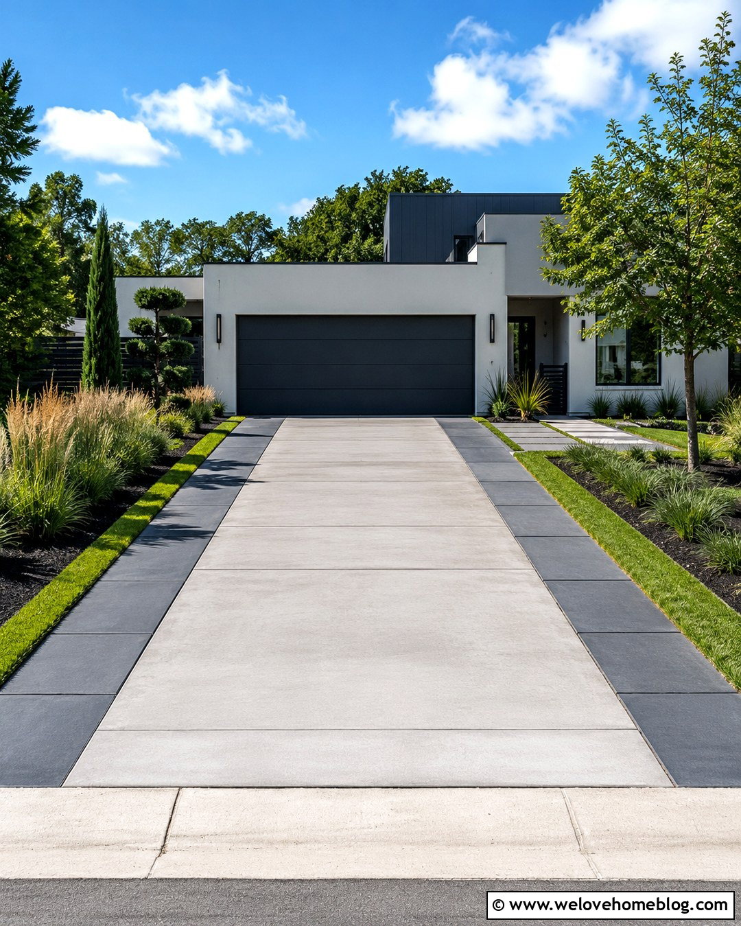 Modern Driveway With Large Paver Border