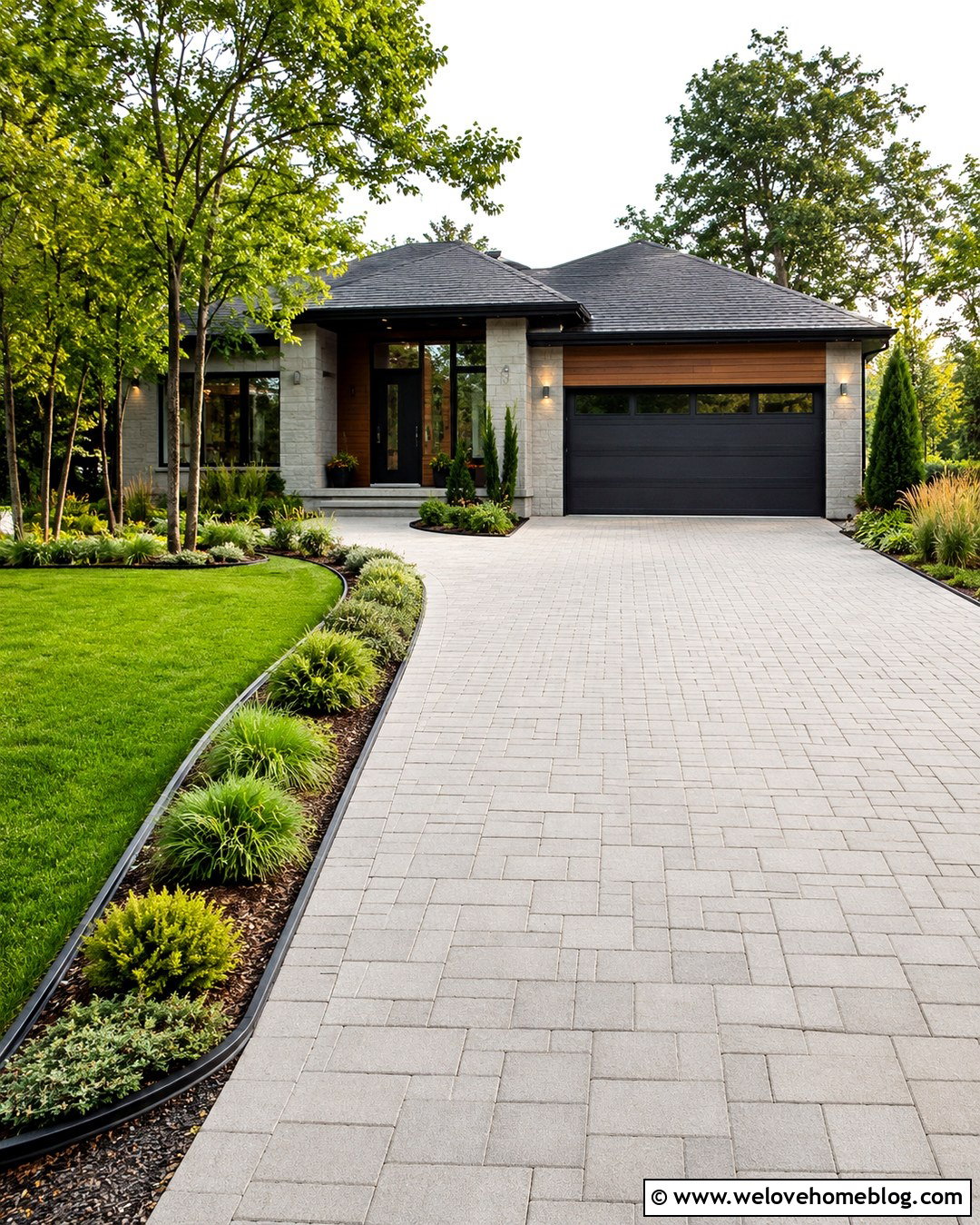 Modern Driveway With Layered Front Yard Landscaping - 20 modern driveway landscaping ideas