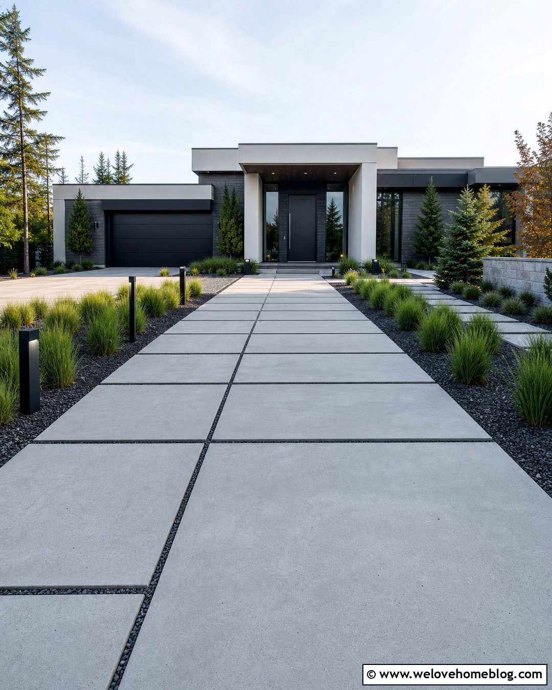 Modern Driveway With Linear Grass Beds - 20 along the driveway landscaping ideas
