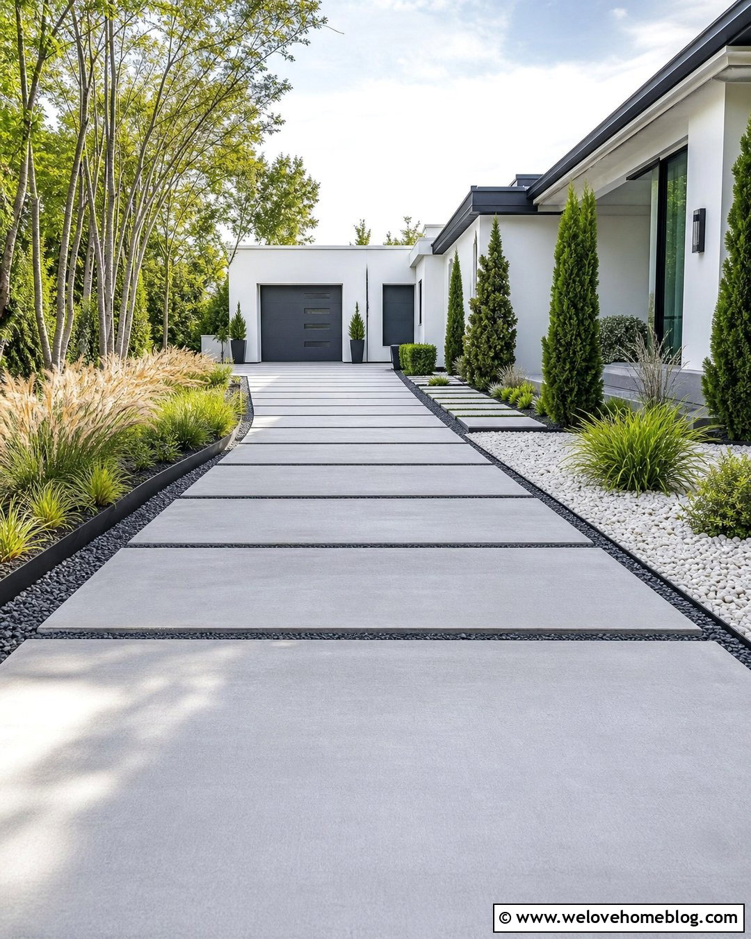 Modern Driveway With Ornamental Grasses - 20 How To Landscape A Driveway Ideas