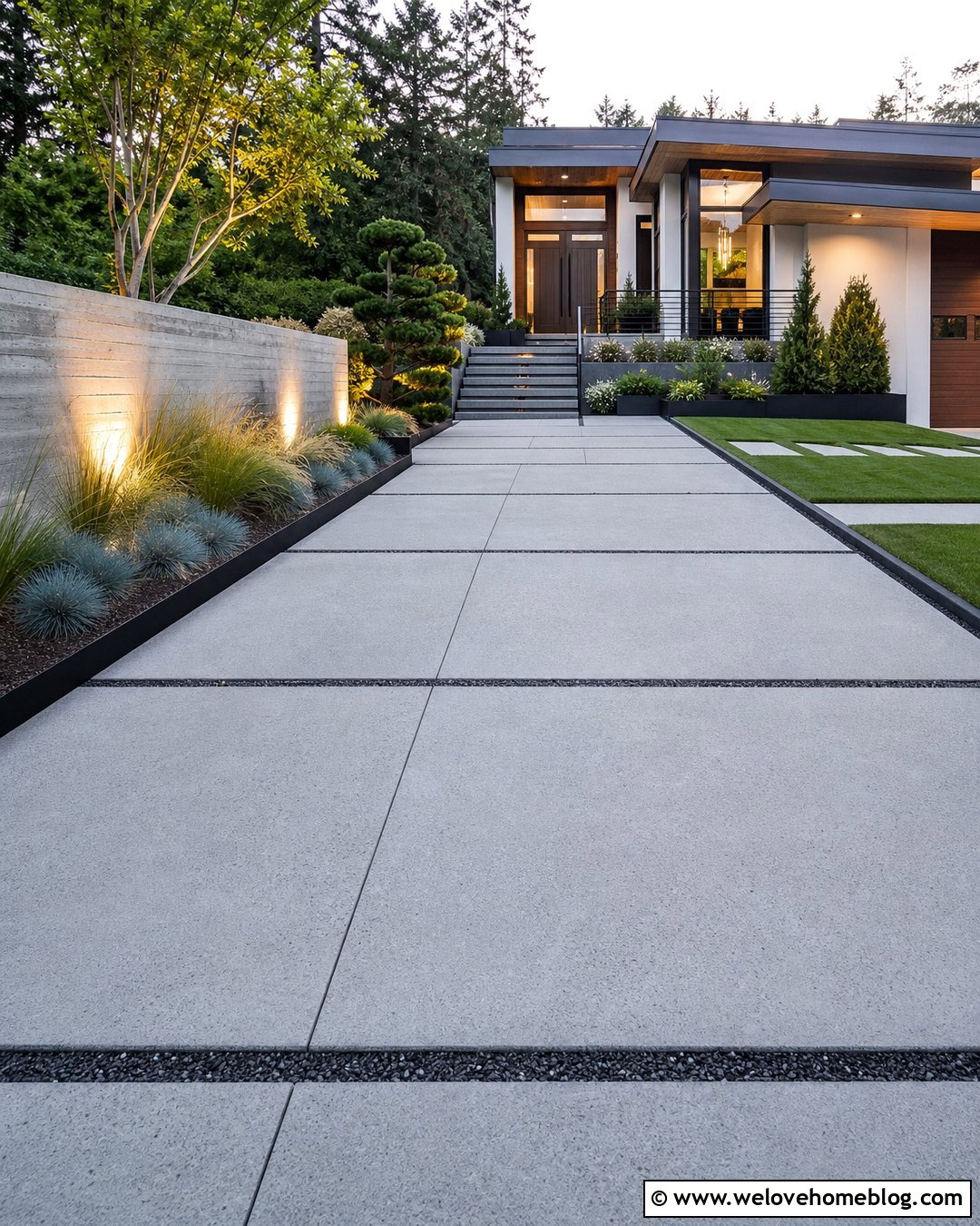 Modern Driveway With Poured Concrete Retaining Wall - 25 Driveway With Retaining Wall Ideas