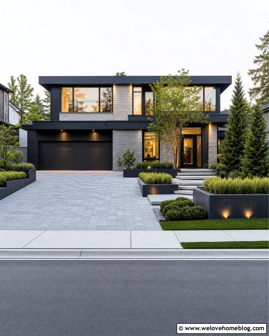 Modern Driveway With Raised Planters - 45 modern driveway ideas