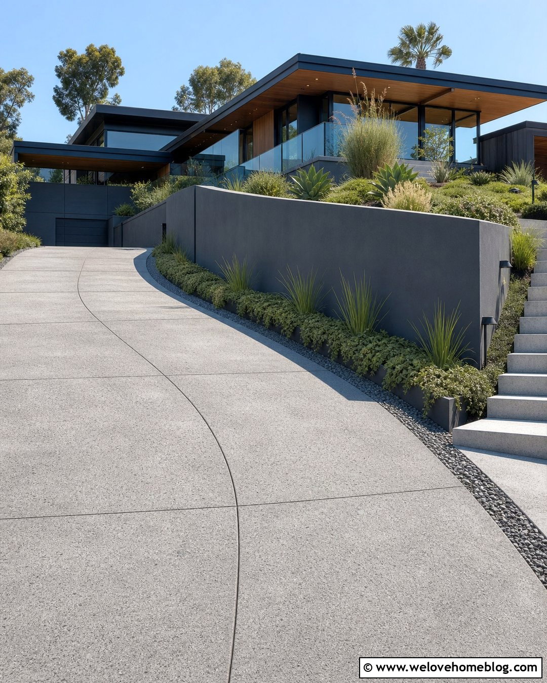 Modern Driveway With Retaining Wall - 45 modern driveway ideas