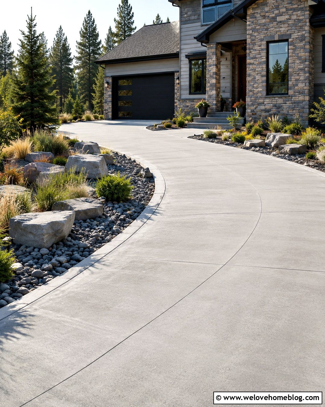 Modern Driveway With River Rock Landscaping - 20 modern driveway landscaping ideas