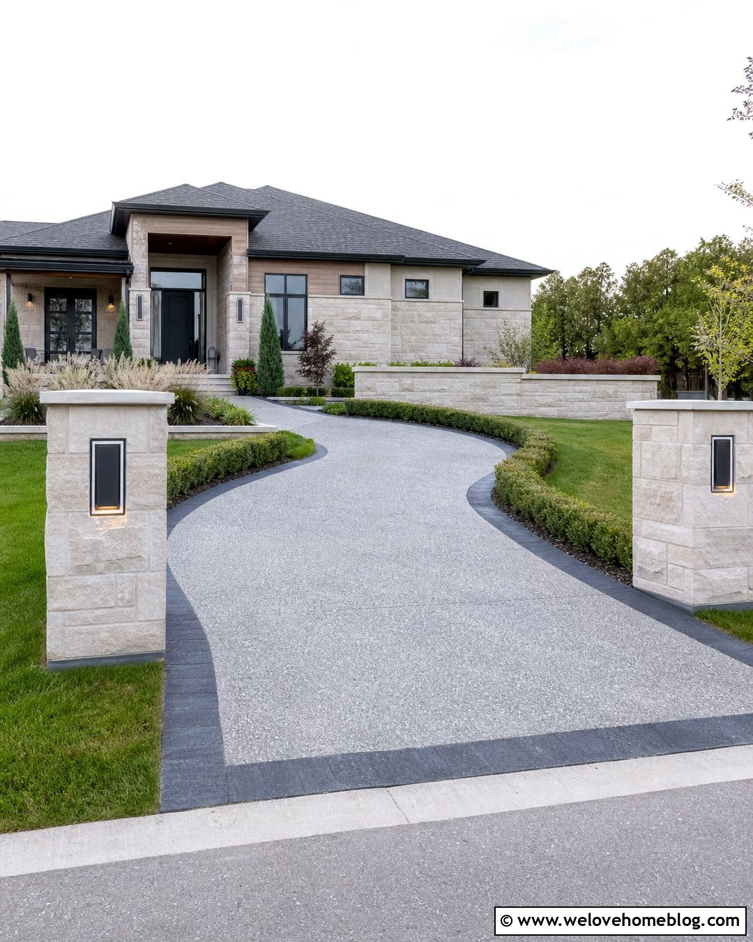 Modern Driveway With Stone Pillars - 45 modern driveway ideas