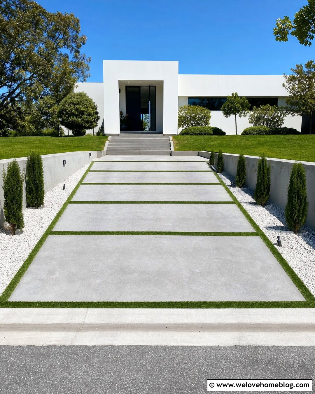 Modern Driveway With Wide Grass Stripes - 30 driveway with grass in between ideas
