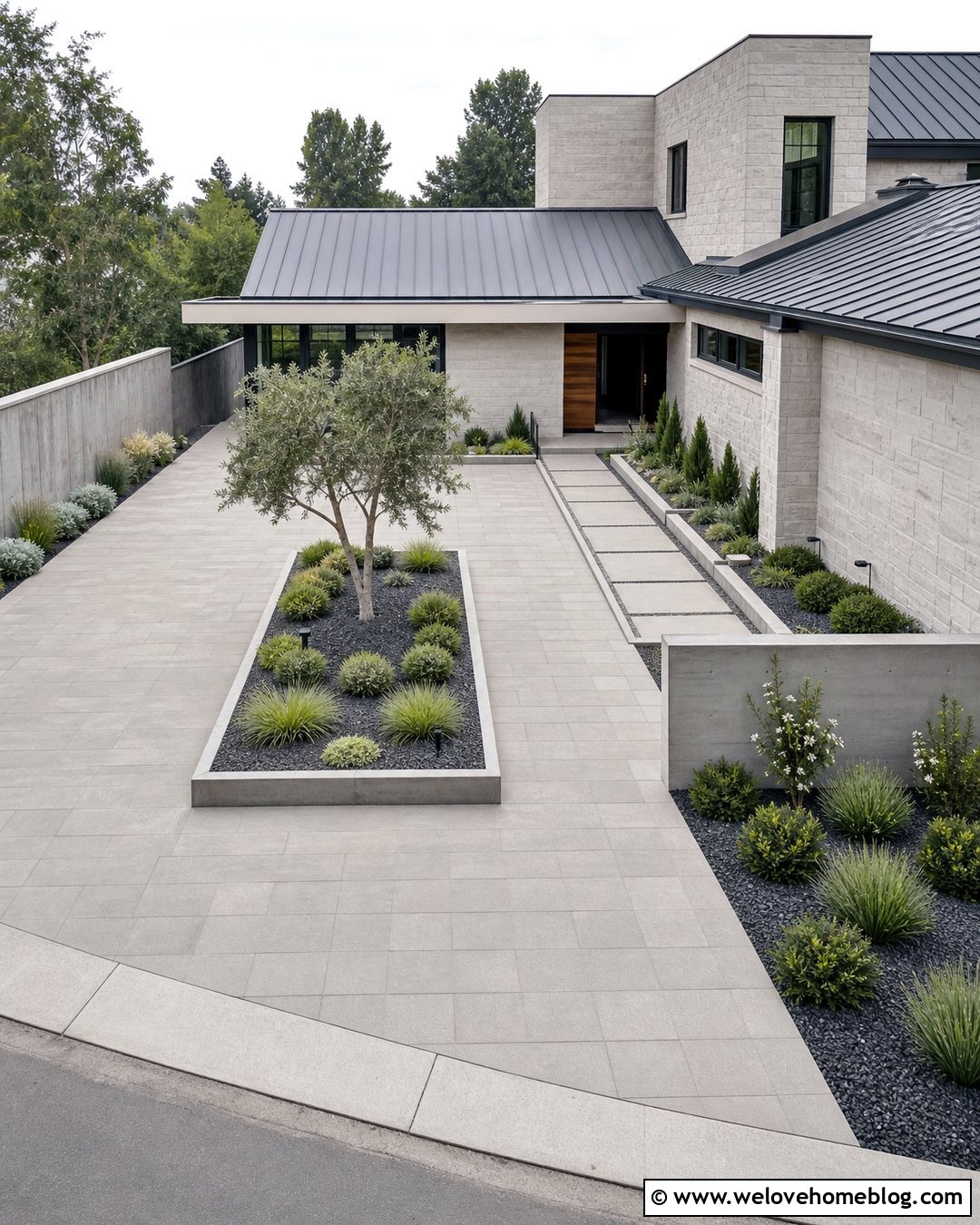 Modern Driveway With a Courtyard Entrance - 25 Driveways Modern Front Yard Landscaping Entrance Ideas