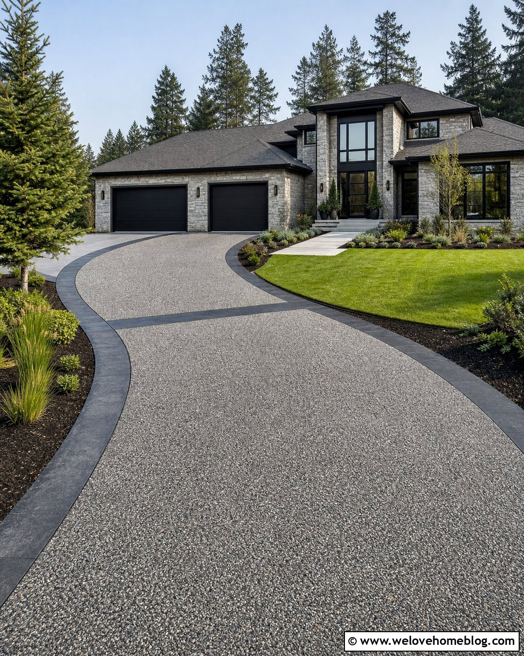 Modern Exposed Aggregate Driveway - 25 Modern House Driveway Ideas