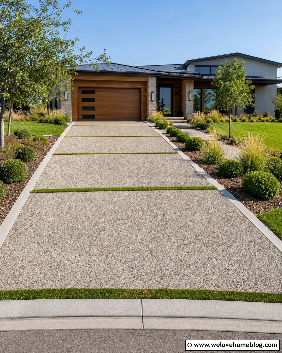 Modern Exposed Aggregate Driveway With Grass Ribbons - 20 modern driveway with grass accents ideas