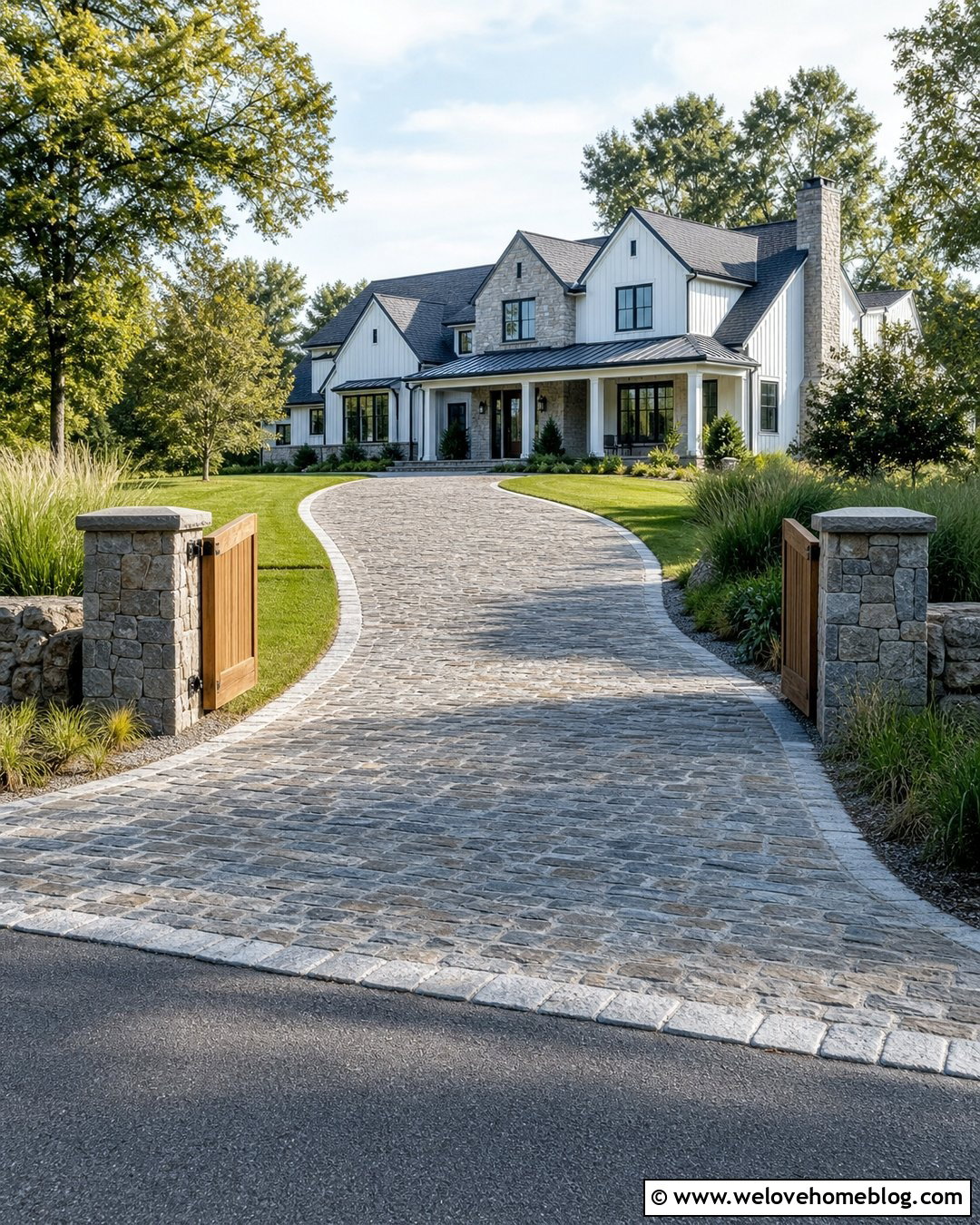 Modern Farmhouse Cobblestone Driveway - 20 Modern Farmhouse Driveway Ideas
